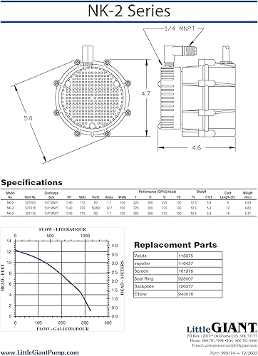 Miniatura 10 de Little Giant NK-2 Serie "NO KORODE", 115 voltios, 140 HP, 325 GPH Bomba sumergible de ácido suave, álcalis y agua dura con cable de 18 pies, negro,