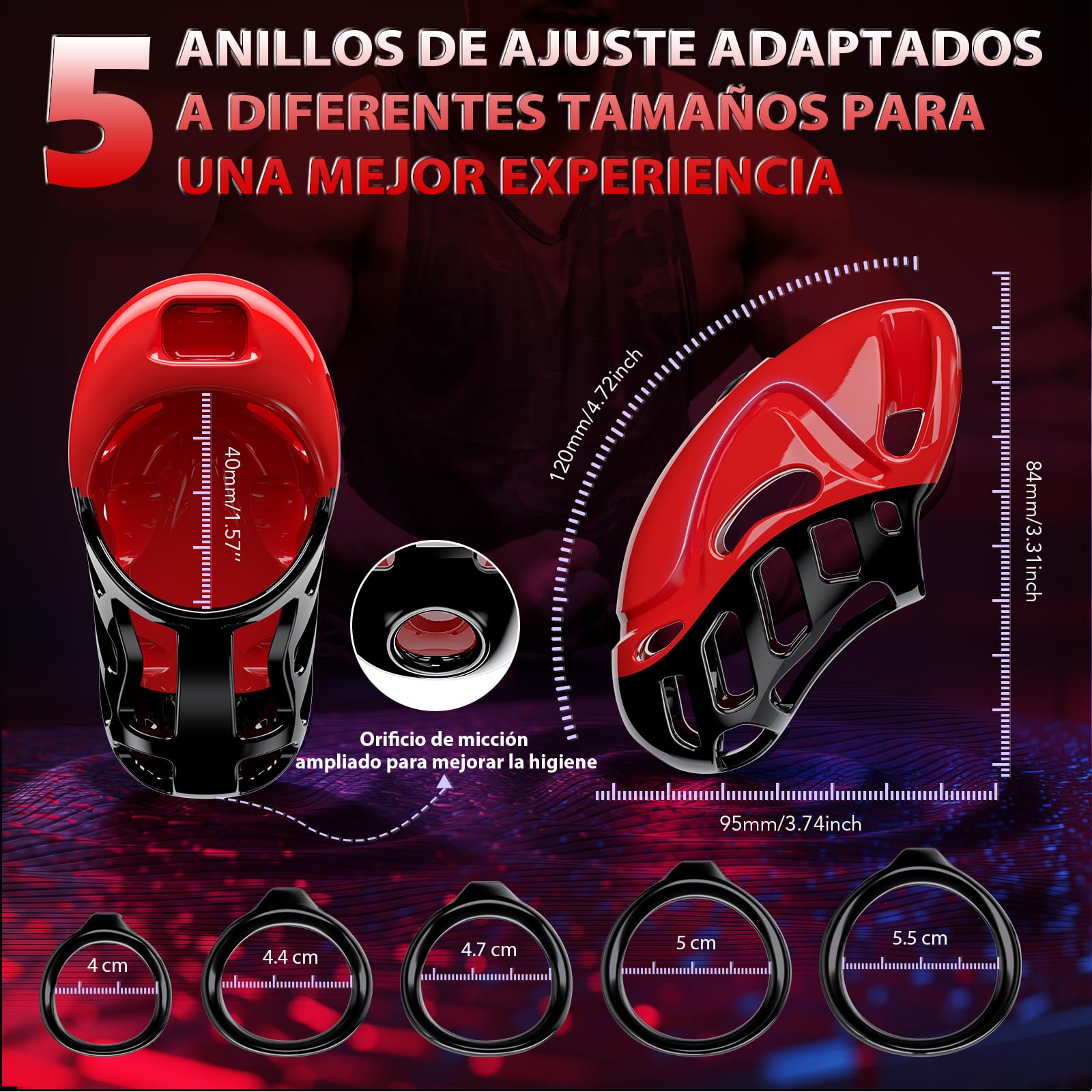 Jaulas de Pene en Bondage Juguetes Sexuales Hombre - Jaula de Castidad Masculina Nueva Versión de Gethorny con 5 Tamaños Anillos para el Pene, Jaula Castidad Hombres Gay Castigo Erección Bdsm Bondage