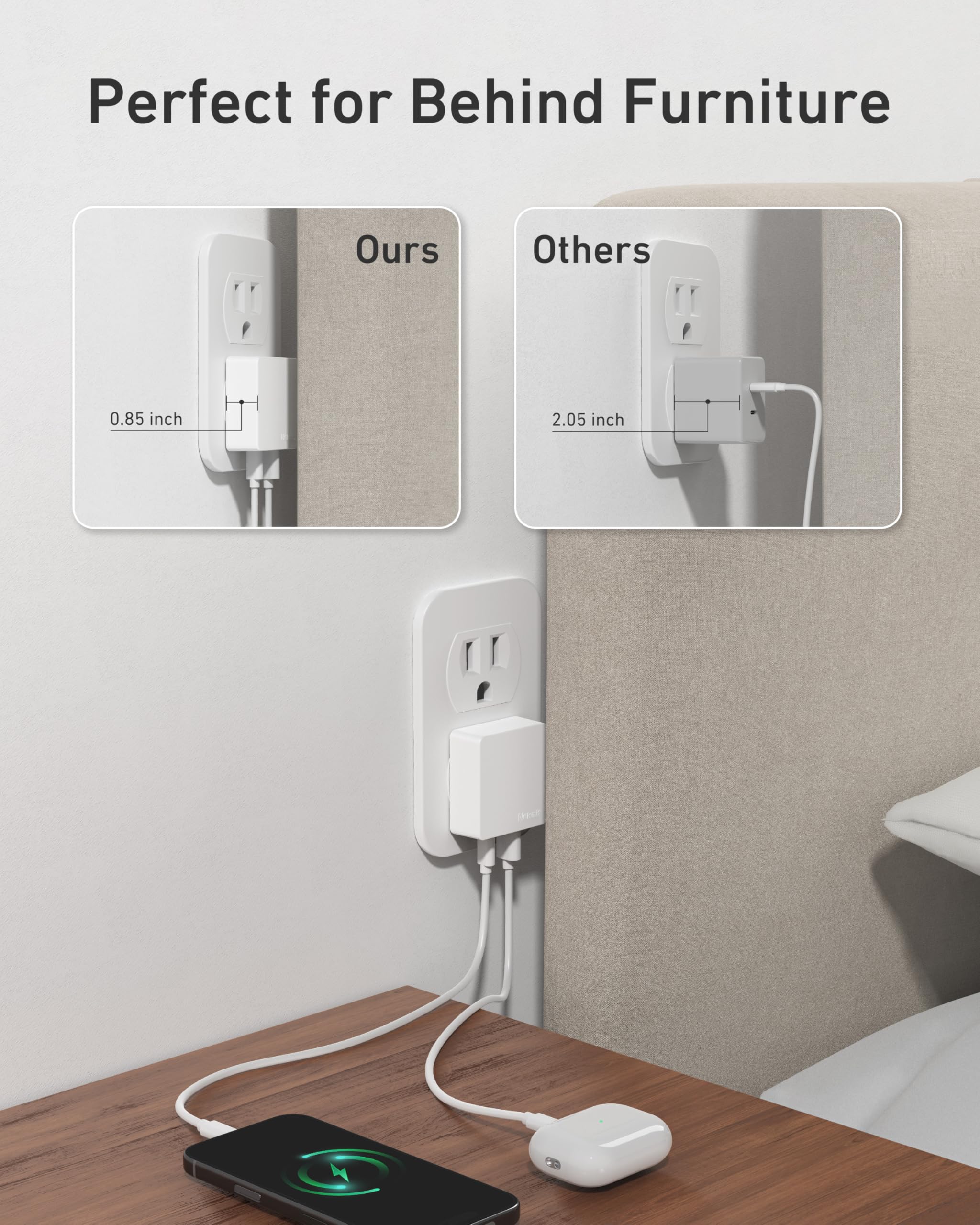 Nekmit - Caricatore da parete piatto USB C, caricatore USB veloce PPS a doppia porta da 45 W, spina da parete sottile USB C per iPhone 17/16 e altre serie, MacBook Air, iPad