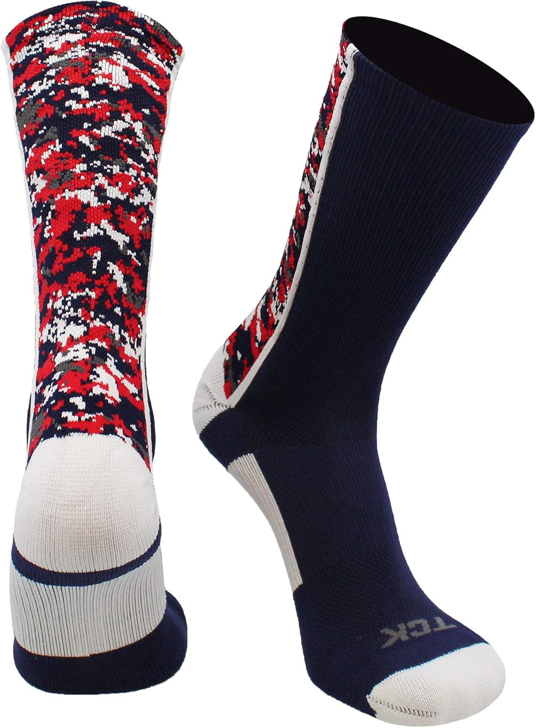 TCK Athletic Crew Socks Digital Camo Football Basketball Lacrosse Navy/White/Red Small