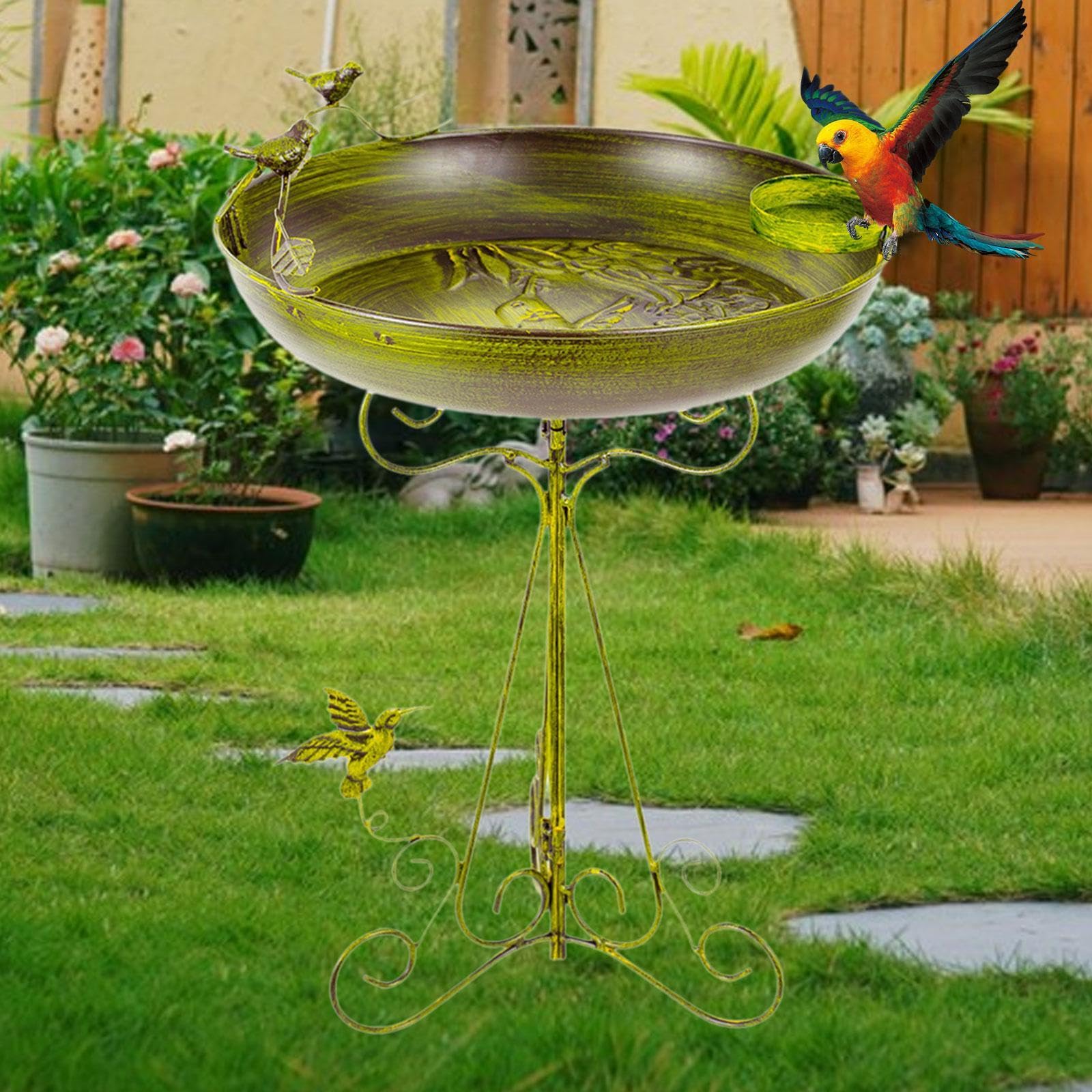 Bebedero para pájaros de hierro de metal para pájaros, comedero, zócalo, cuenco multifuncional para exteriores, para jardín, terraza, patio trasero