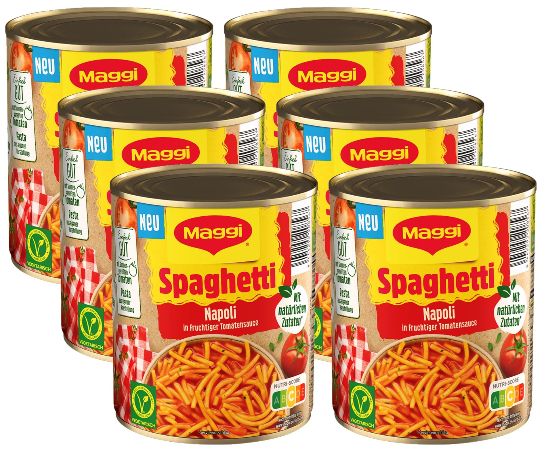 MAGGI Spaghetti Napoli, vegetarische Pasta in fruchtiger Tomatensauce, leckeres Fertiggericht, 6er Pack (6 x 800g)
