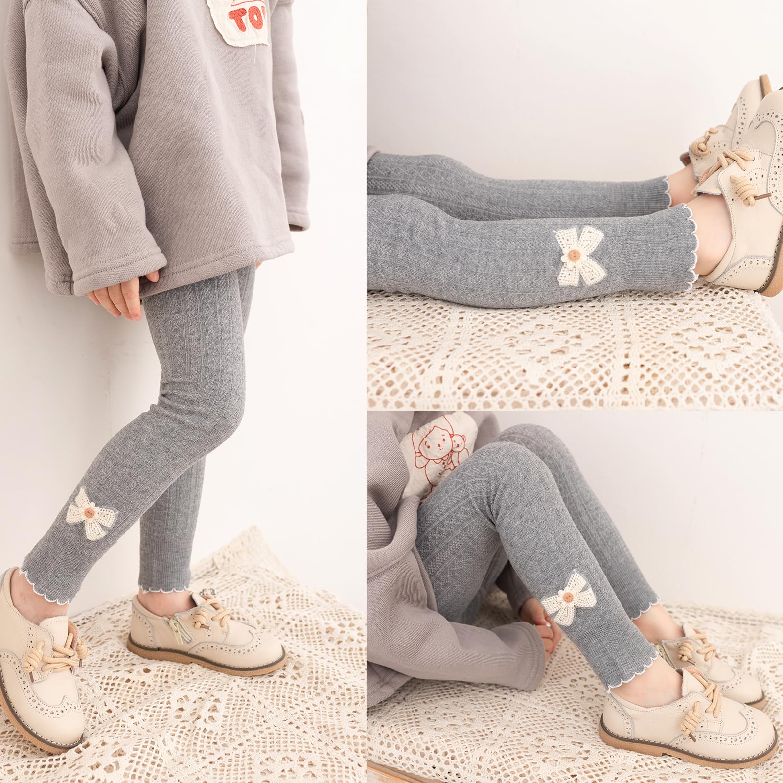 Silkglory Leggings per Ragazze 2 Pezzi, Pantaloni Sportivi Morbidi da Balletto per Interni ed Esterni, Nero/Bianco/Grigio/Albicocca, 2-9 Anni