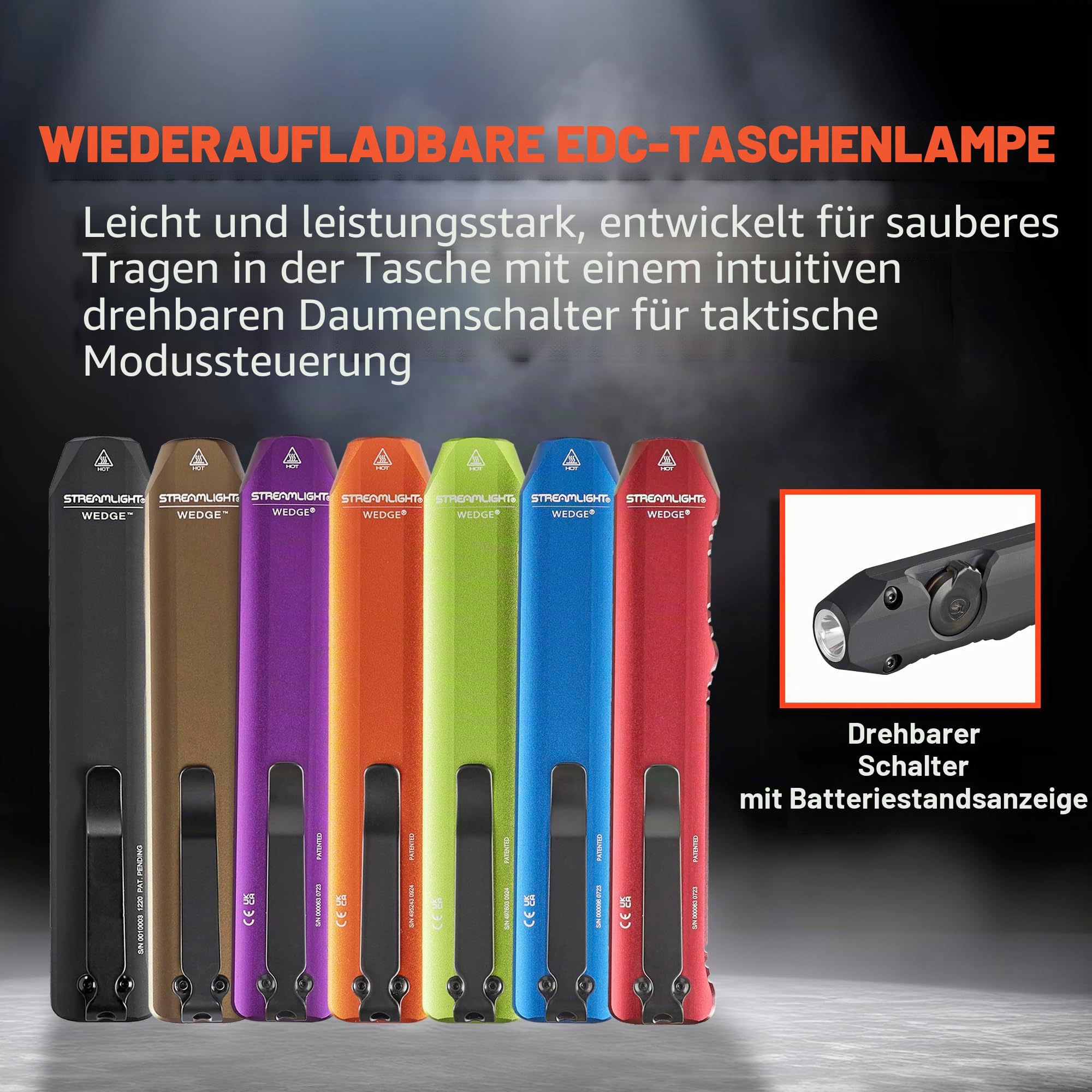 Streamlight 88811 Wedge 300-Lumen LED Taschenlampe USB-C Wiederaufladbar, inkl. Kabel & Lanyard, Kojote