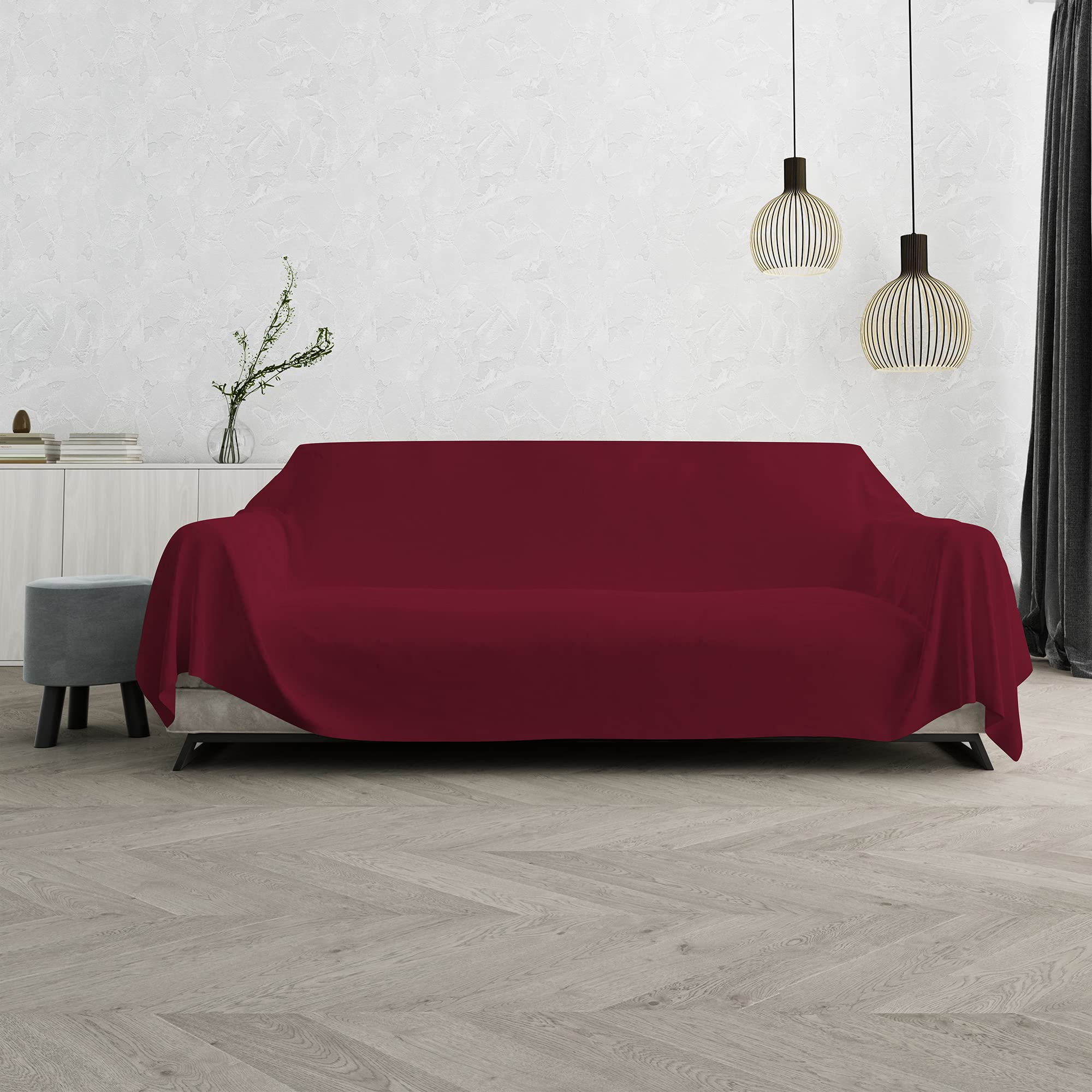 Telo Copridivano Tinta Unita Max Color - Telo Arredo Divano Made in Italy - Telo Copritutto 100% Cotone, Bordeaux, 1 Posto