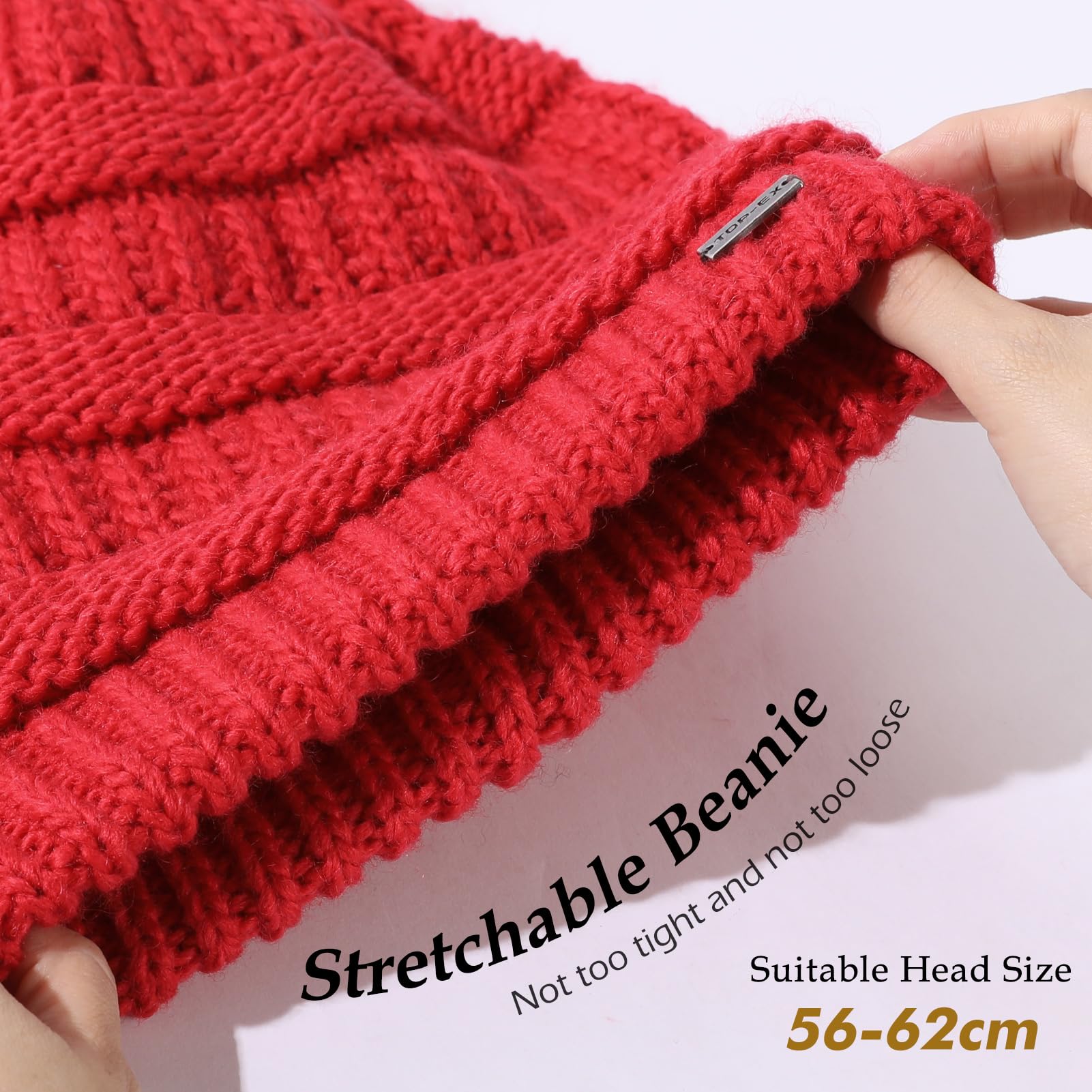 TOP-EX Slouch Beanie Mützen für Damen aus 100 % Merinowolle, Wollmütze mit schickem Fellbommel, Satin oder Fleecefutter