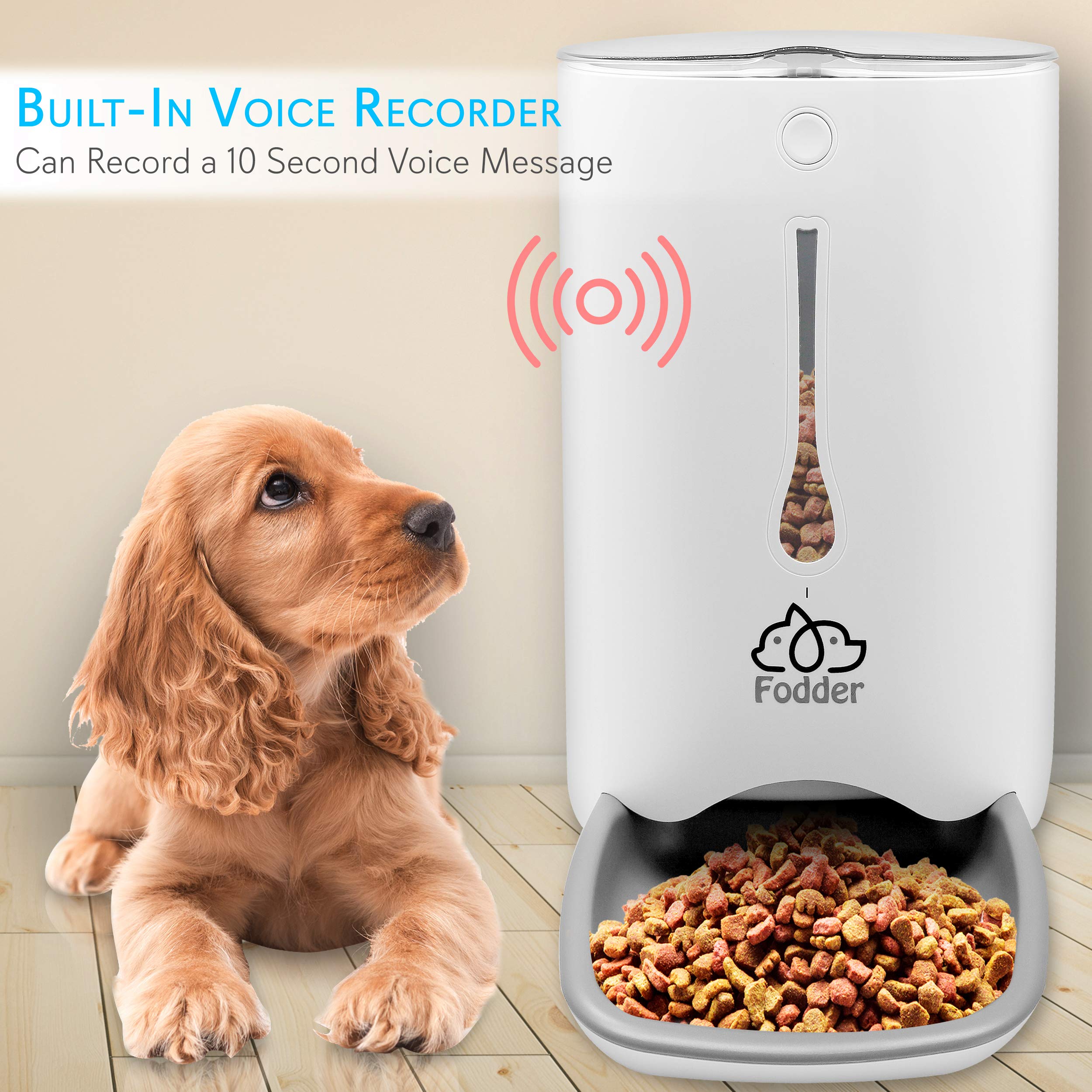 SereneLife 7QT Smart Automatic Pet Feeder - Electronic Digital Dry Food Dispenser for Cats and Dogs with Built-in Microphone, Voice Recorder, Timer Programmable, Optional Battery Operation