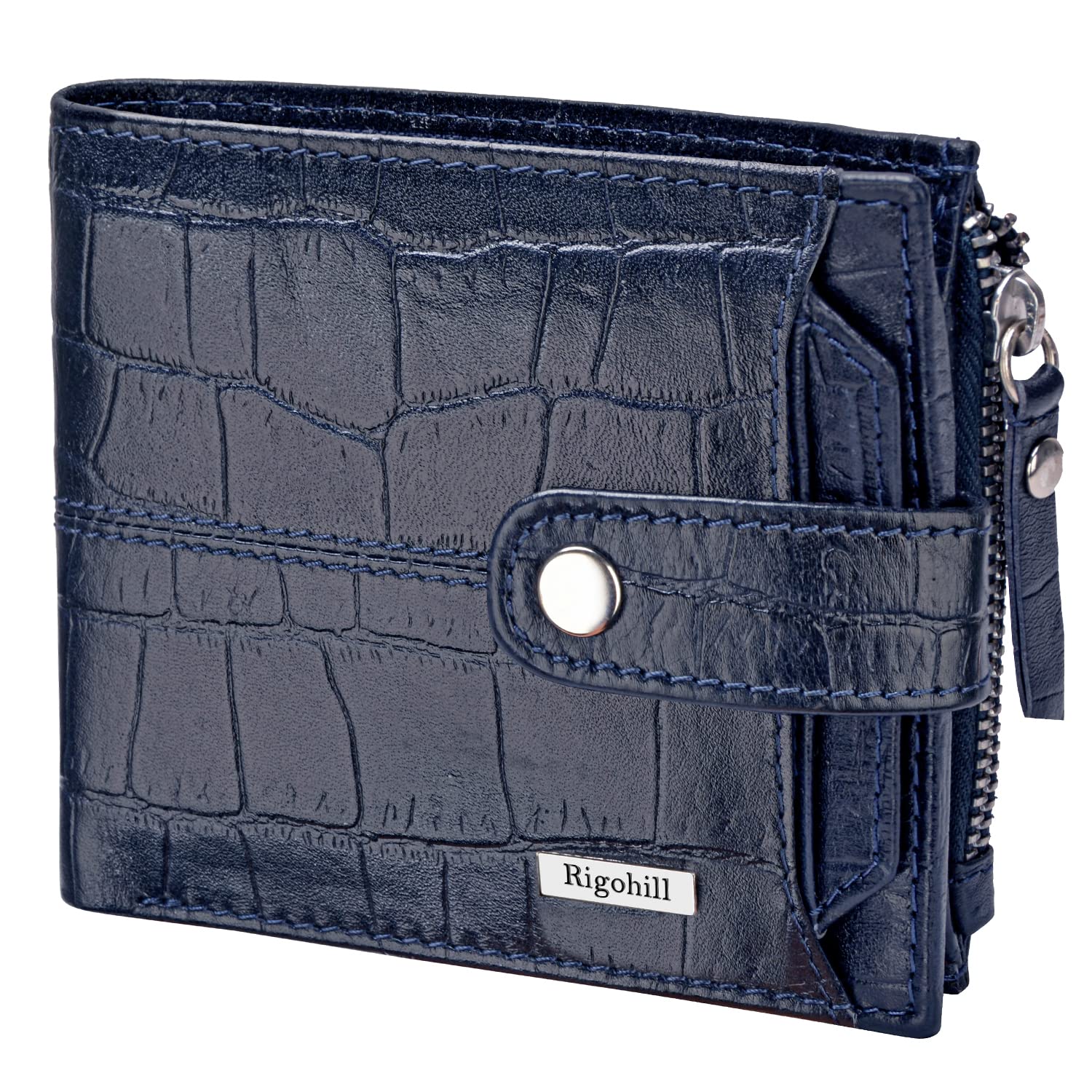 RIGOHILL Doger Navy Blue Mens Leather Purse | RFID Protected Genuine Leather Wallet | Valentine's Day Gift Wallet for Men