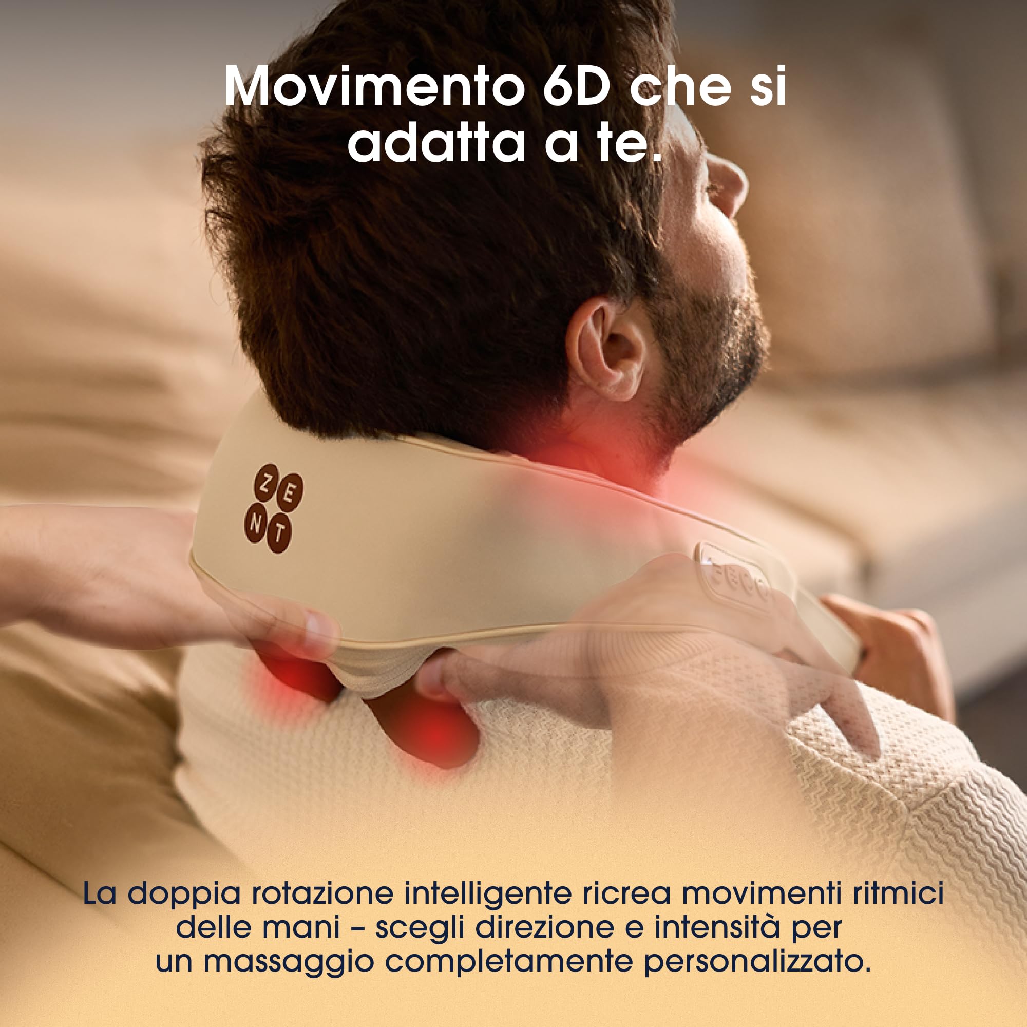 ZENT Massaggiatore Cervicale senza fili con Calore, Massaggiatore schiena e collo, Massaggio collo TuiNa Shiatsu 6D, Fino a 90 Minuti di Autonomia, Massima Libertà di Movimento