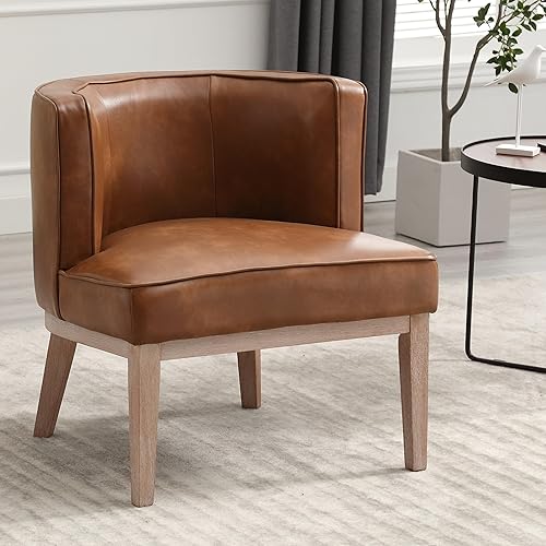 Silla Accent Barrel, silla decorativa de piel sintética tapizada moderna para sofá individual con patas de madera, cómoda silla de club para