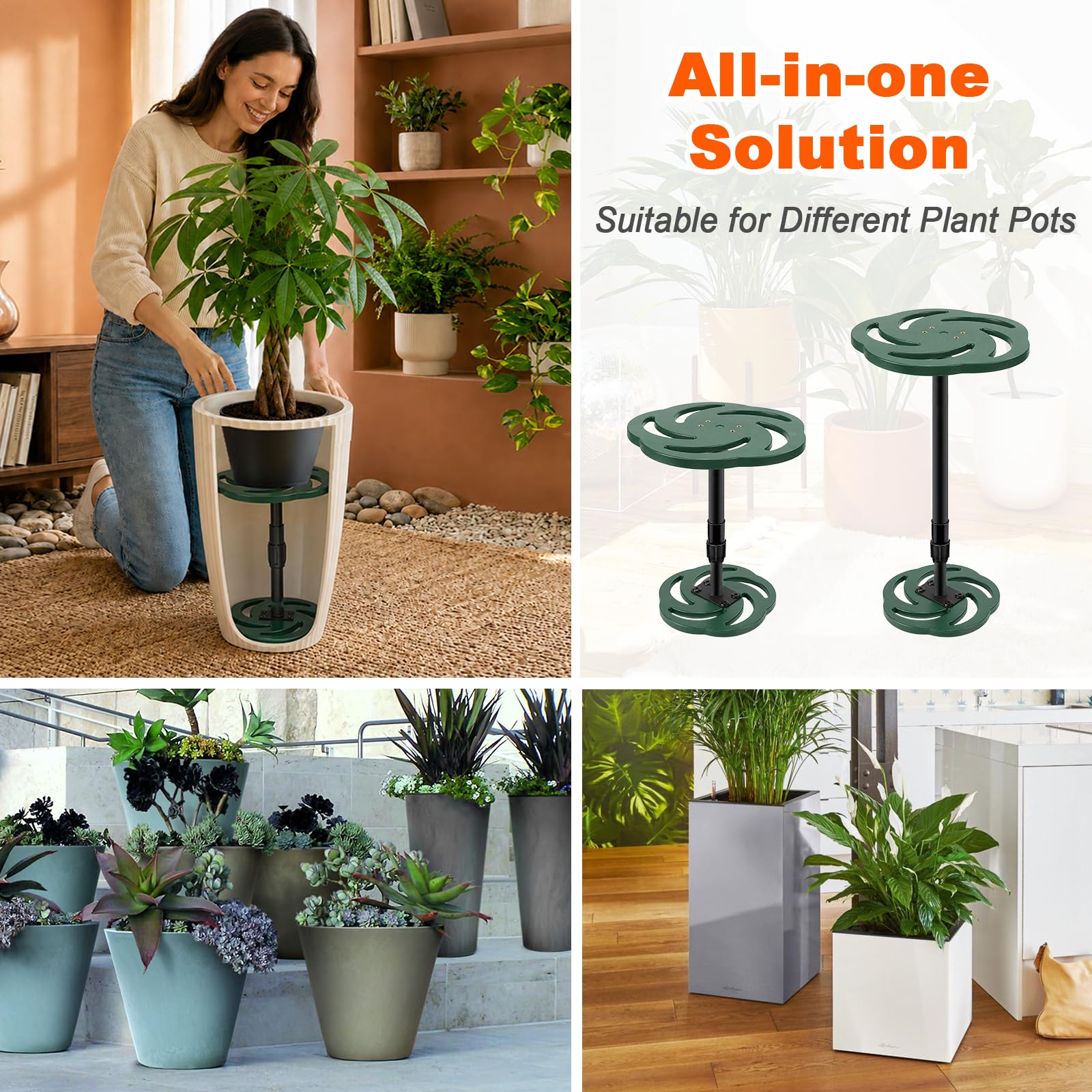 Axcoix Rialzi per piante regolabili in altezza per vasi interni, inserti in plastica per vasi grandi, riempitivi per vasi alti e rotondi (base o parte superiore da 15,2 cm, 20,3 cm, 25,4 cm)