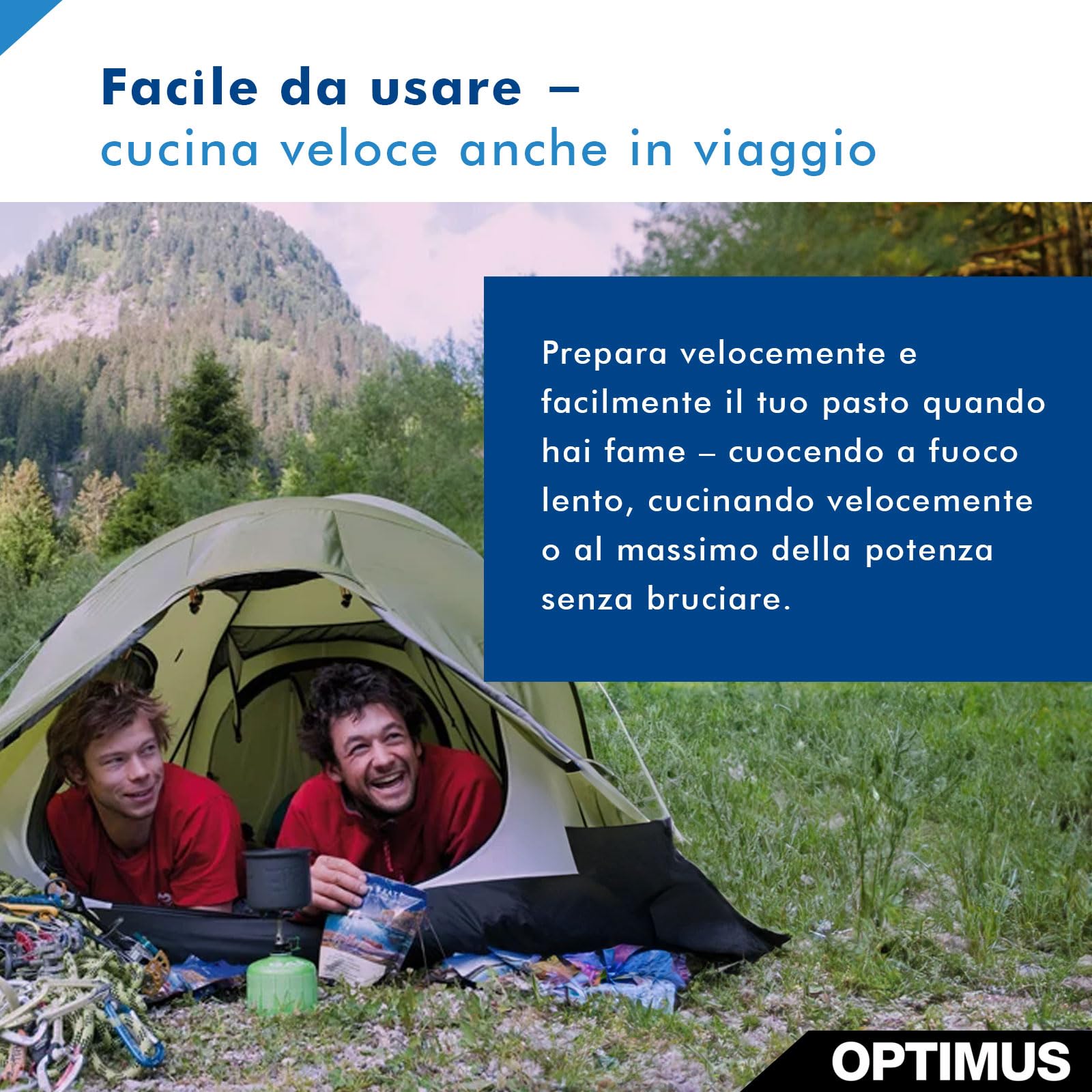 Optimus Crux Lite Sistema di cottura in solitaria per il campeggio e il trekking - Set di fornelli a gas ultraleggeri con pentola e padella da 0,6 L | 3000 W di potenza | 272 g