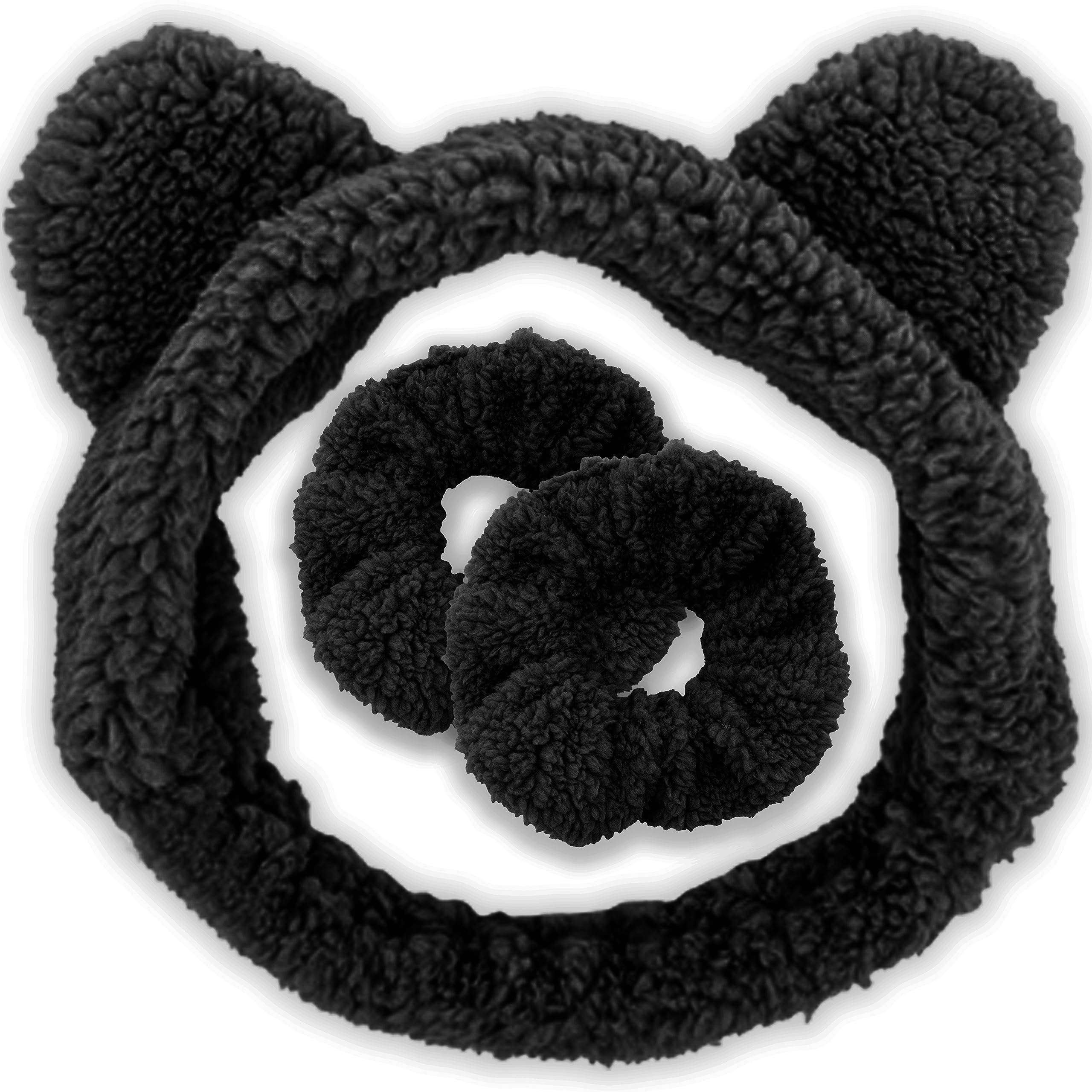 FROG SAC Spa Headband for Washing Face, Teddy Bear Skincare Makeup Headbands with Wrist Bands, Girls Fluffy Facewashing Skin Care Make Up Animal Head