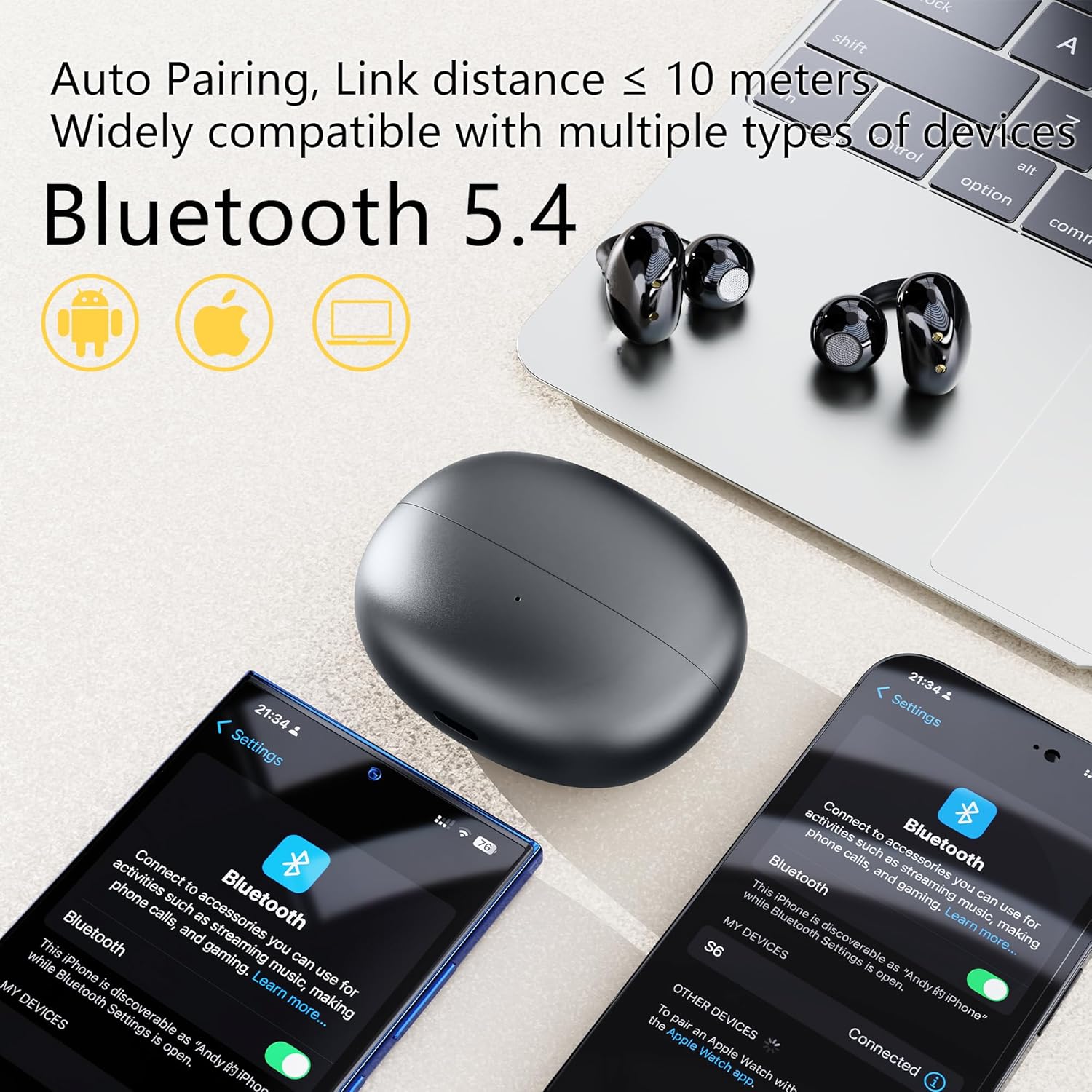 Open Ear Earbuds Lightweight Comfort, 40H Play Bluetooth 5.4 Open Ear Headphones, Fit for Small Ears, Touch Control Running Headphones Fit Sports Running, Workout Black - Image 5