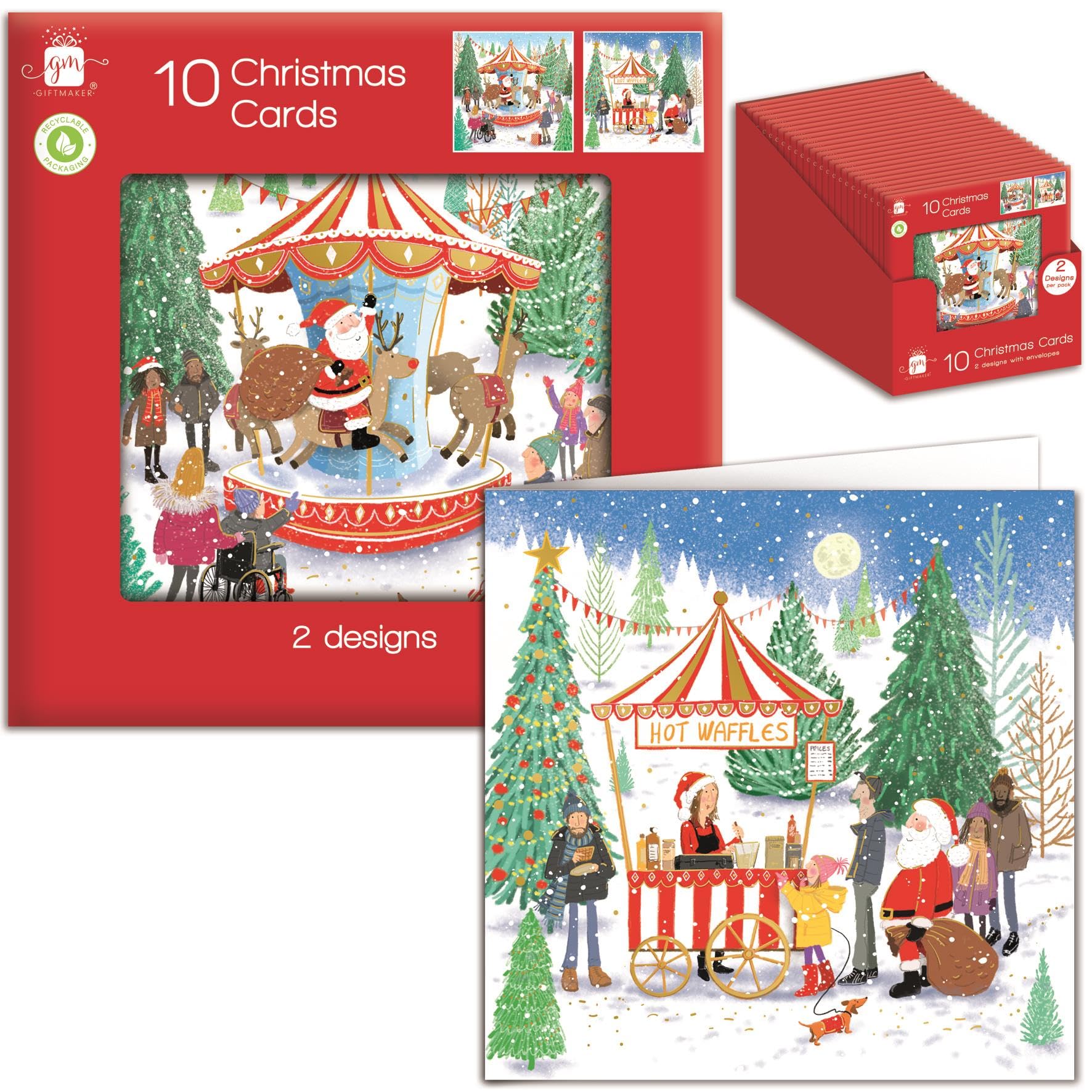 Tom Smith Multicolor Giftmaker Pack 10 Square Christmas Cards 2 Festive Christmas Market Designs 14Cm