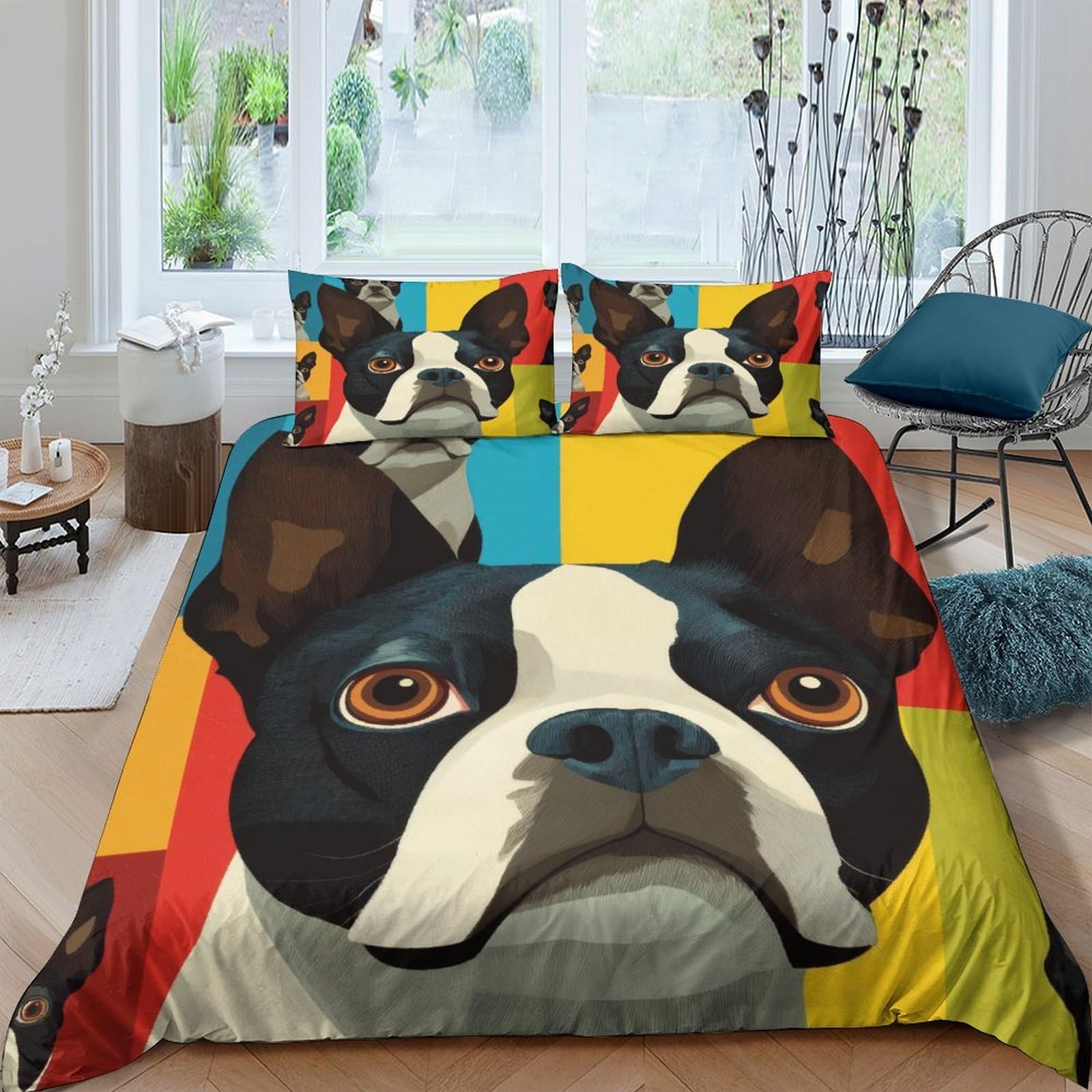Ctjqhvkz Style-5 3D Printed French Bulldog Pop Art Fitted Sheet Microfiber Colourful Bed Cover For Bedroom Guest Room Protection Decor Single（135X200cm）