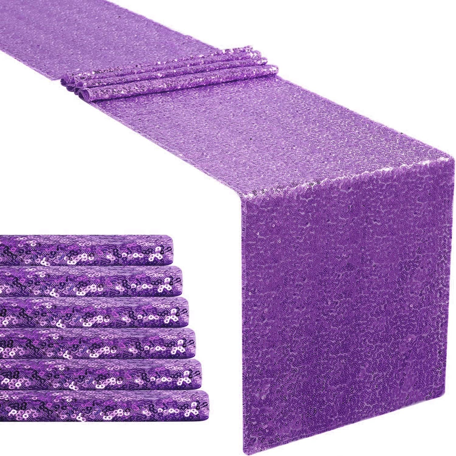 OQSC Lavender Sequin Table Runners 6 Pieces 12 x 72 Inches Lavender Glitter Table