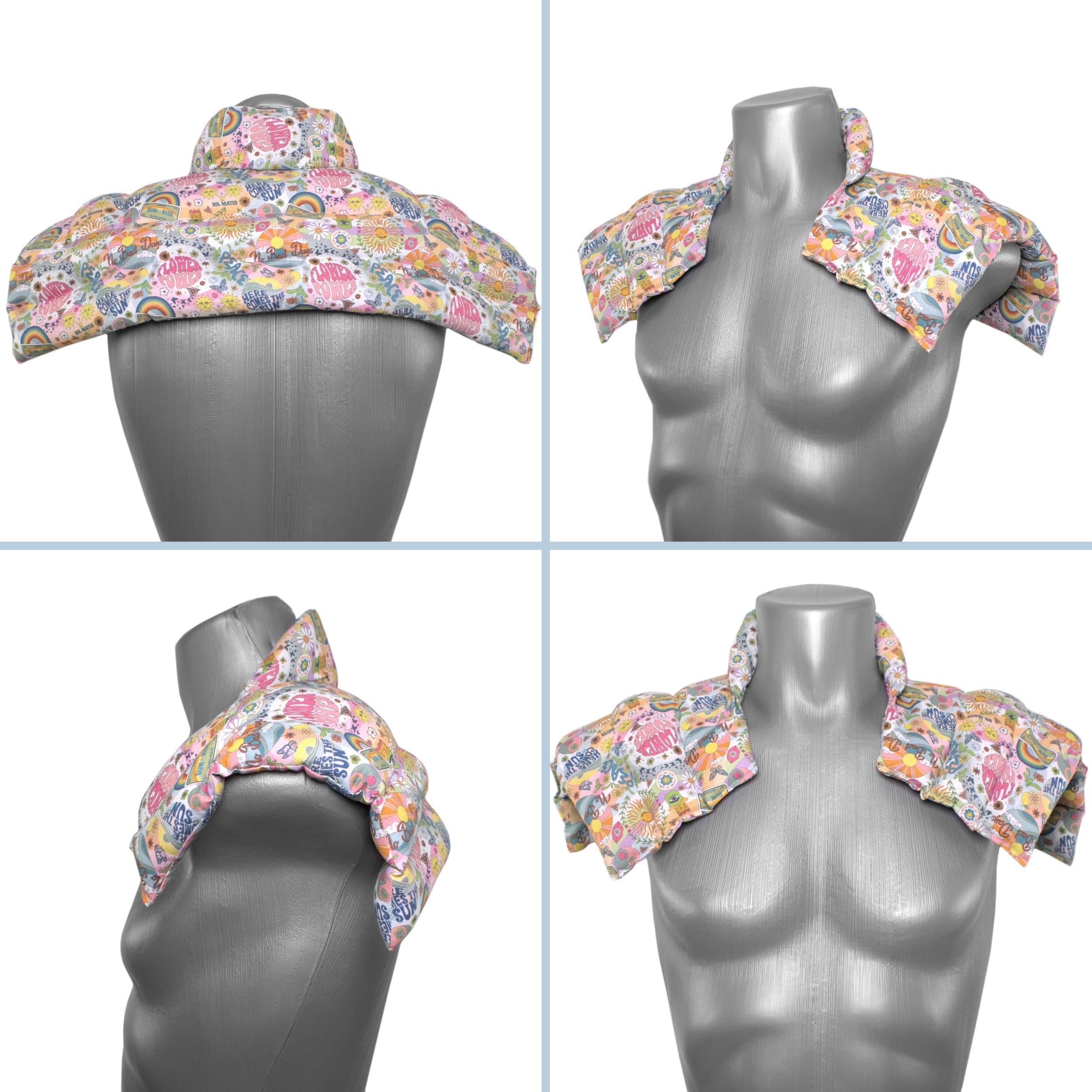 Saco cervical térmico con semillas de colza (algodón orgánico Flower Power) - Cojín nuca y hombros con cuello - Almohada cervical - Para microondas y horno