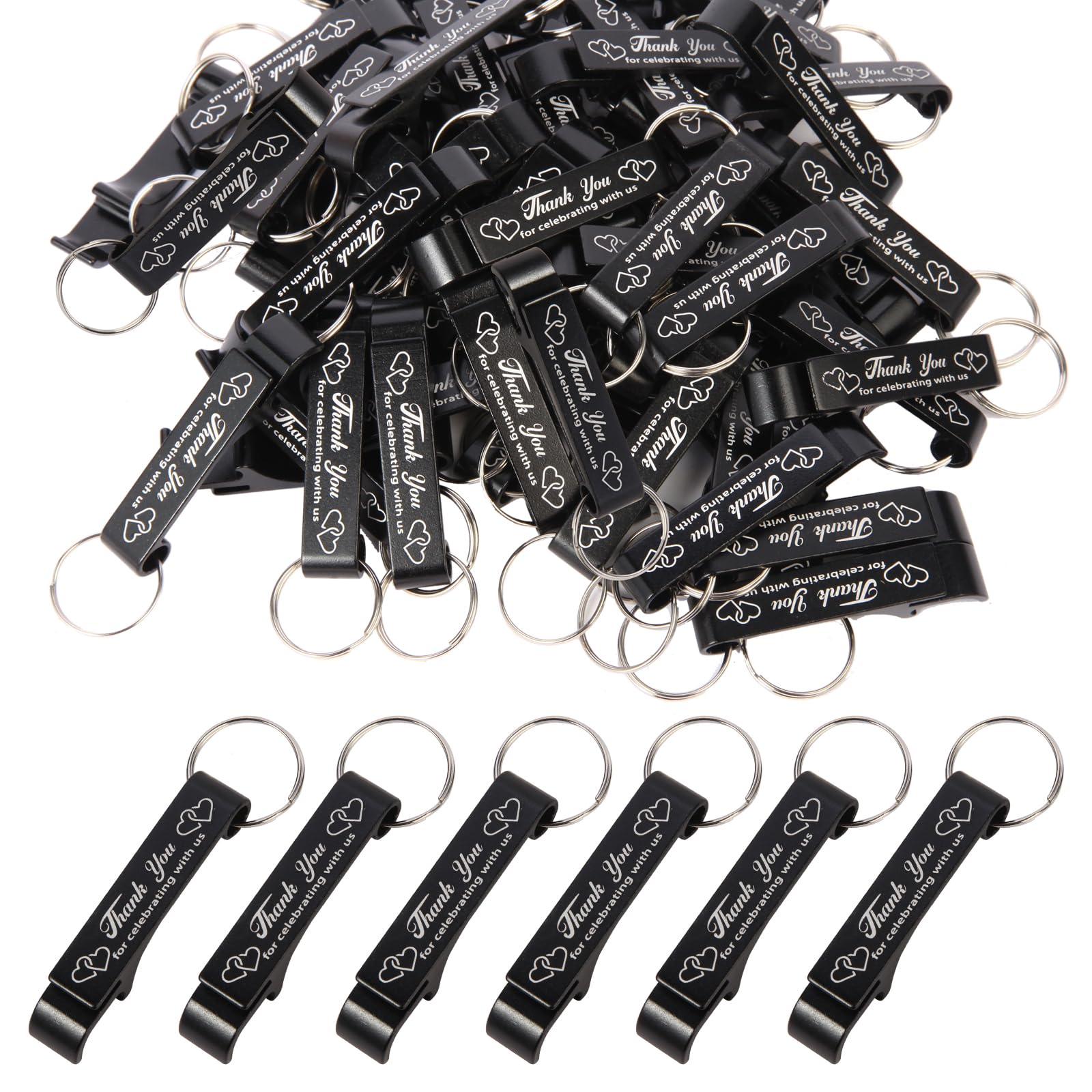 100PCS Wedding Favors Keychain Bottle Openers, Wedding Favors for Guests with Thank You Slogans, Items for Wedding Welcome Bags,Keychain Bottle Opener Bulk(Black