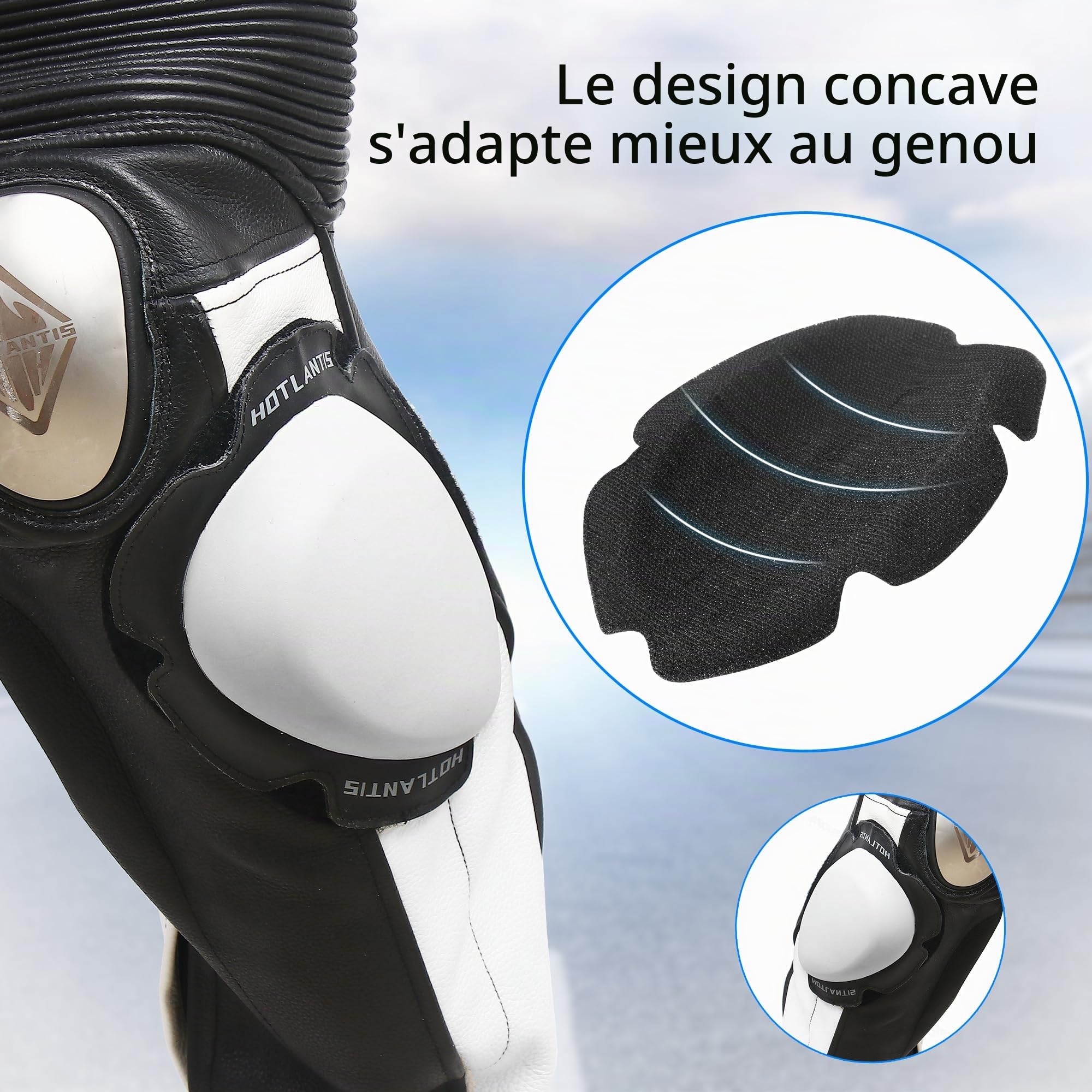 Coulisses genou rigides pour course moto, légères et très résistantes