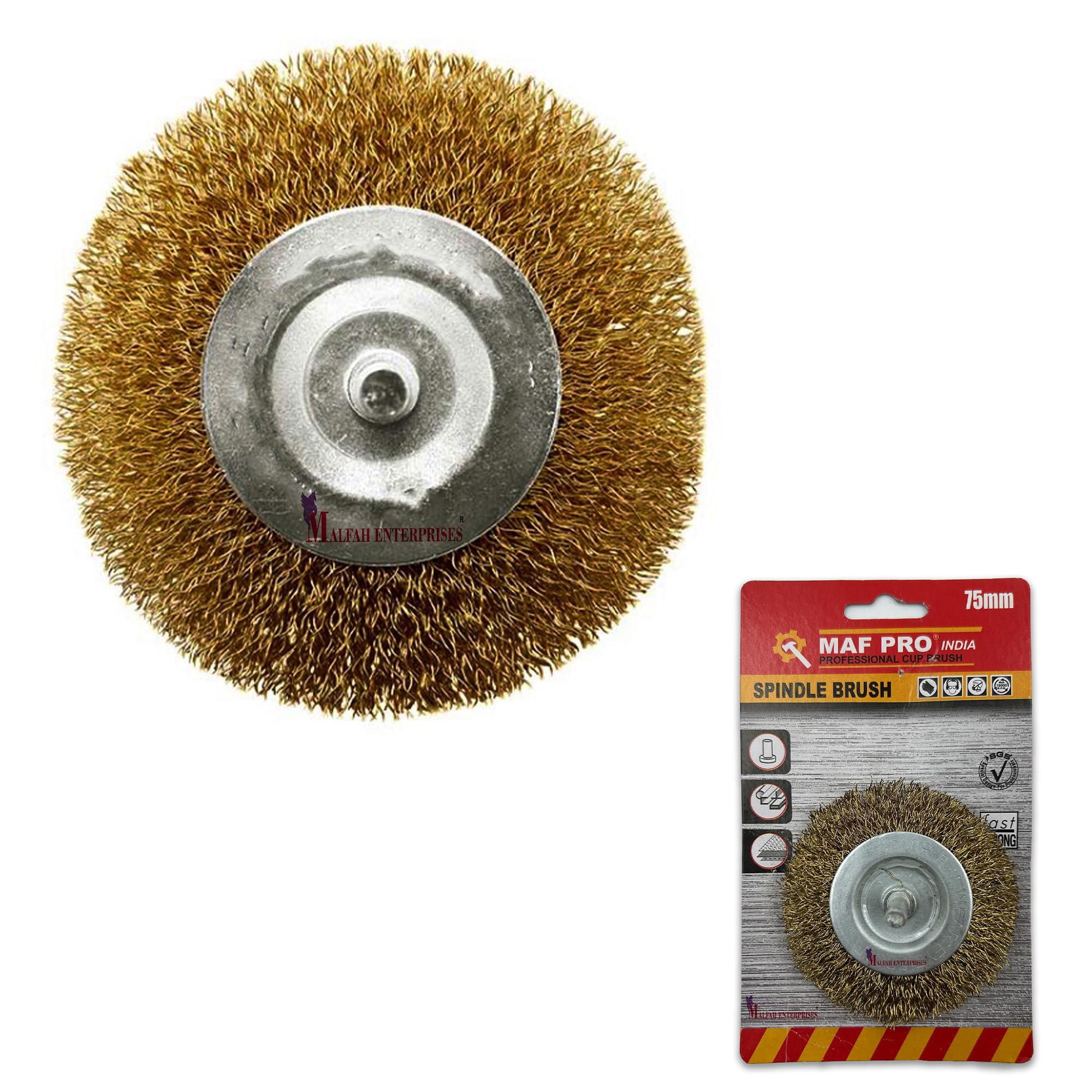 Malfah Spindle Wire Brush Flat Golden for Rust Paint Removing Cleaning Wood Welding Scale Derusting Degreasing Deburring Polishing Maf (1, WIRE BRUSH FLAT GOLDEN WIRE MAF PRO 75MM) (B0CSG7CXK8) Amazon Price History, Amazon Price Tracker