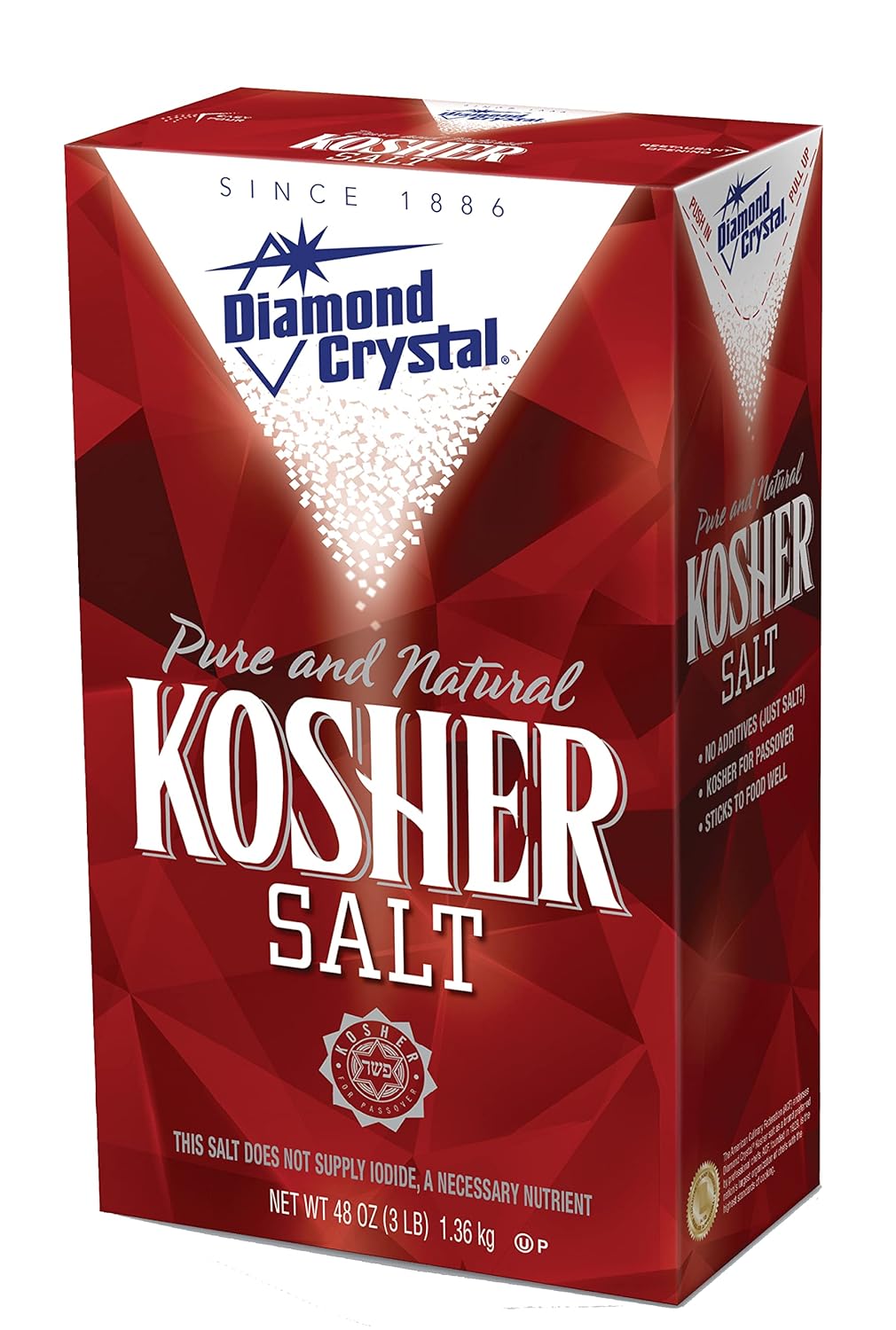 Diamond Crystal Kosher Salt – Full Flavor, No Additives and Less Sodium - Pure and Natural Since 1886 - 3 LB (Full Case of 9 ct)