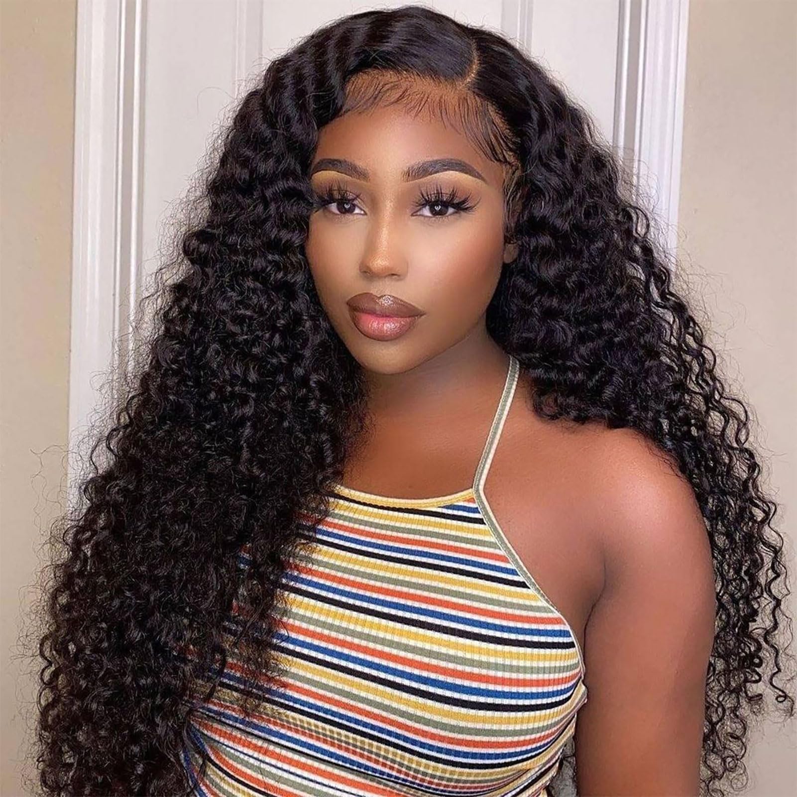 Kinky Curly V Part Human Hair Wig 180% Density Glueless Clip In Amazon.com : Kiqibeauty Curly V Part Wig Human Hair Kinky  main image 4
