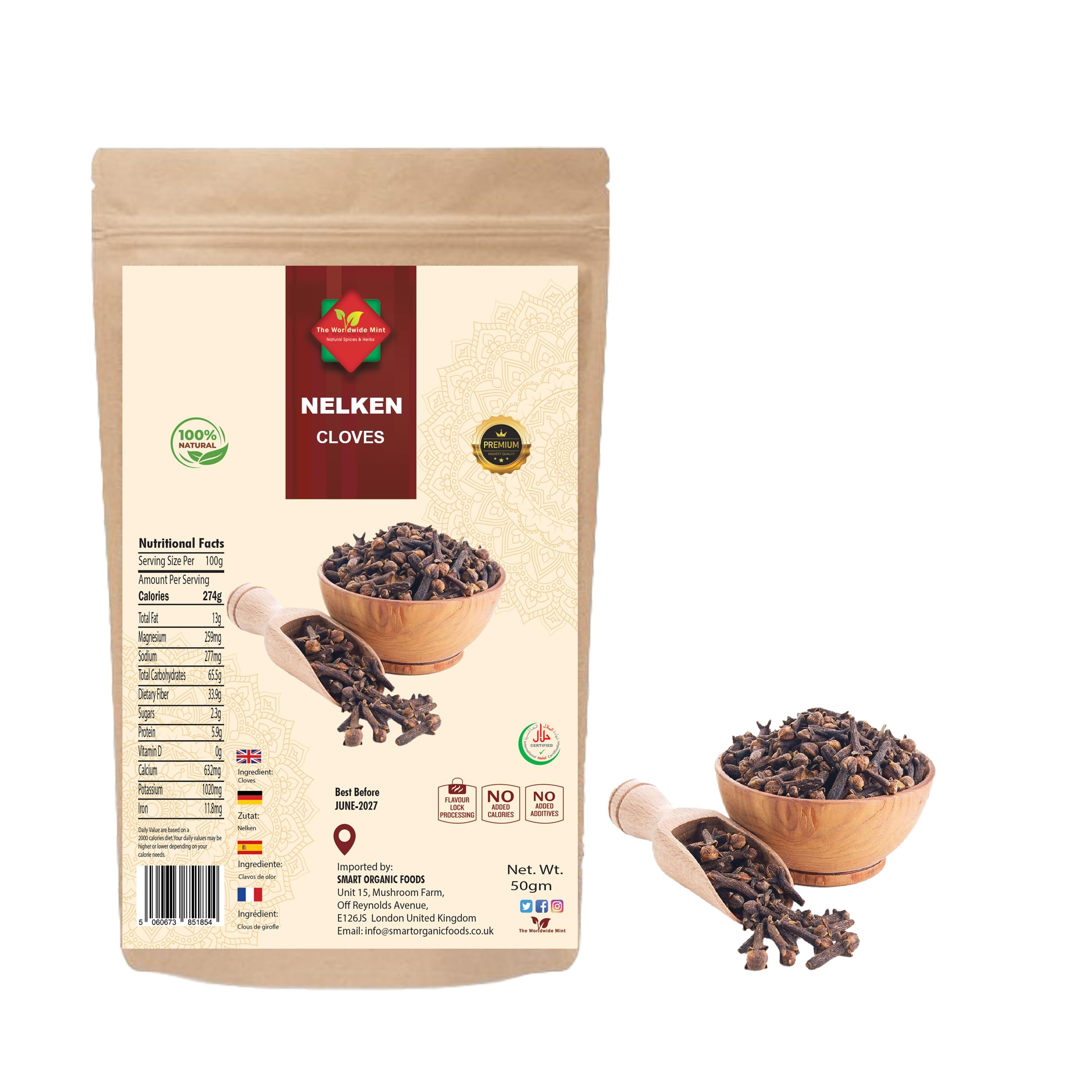 Gewürznelken Ganz 50g | Premium Qualität | Sonnengereift | Aus Indonesien | Nelken Ganz | Glutenfrei | Ohne Gentechnik | Ohne Zusatzstoffe | Ohne Konservierungsstoffe