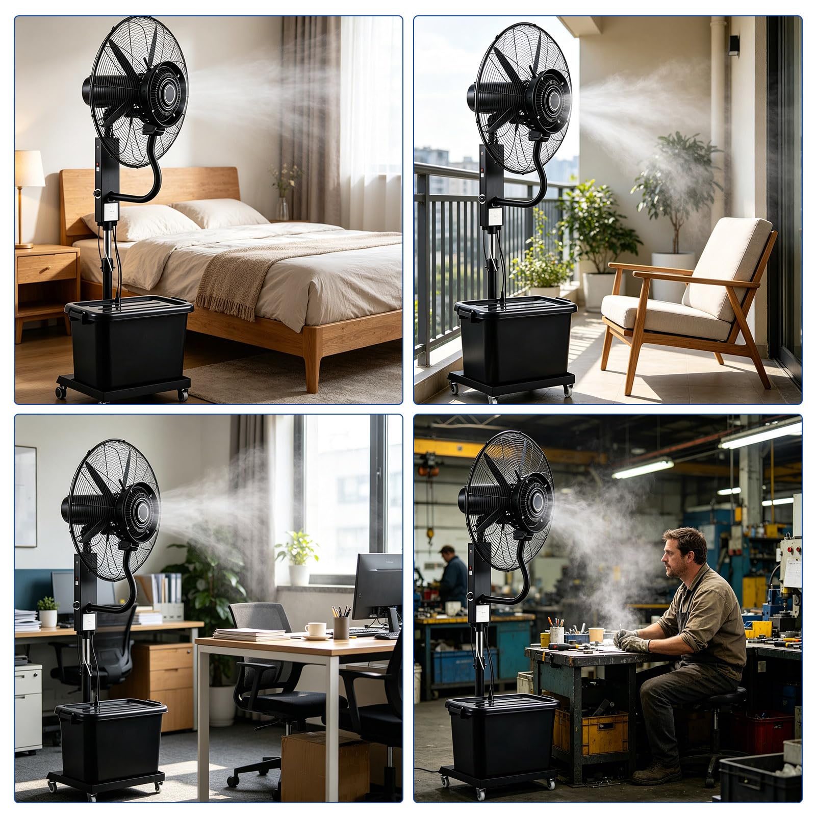 Ventilatore ad Acqua Industriale su Ruote, Grande Ventilatore a Nebulizzazione 40L, Ventilatore a Tamburo in Metallo a 3 Velocità, Altezza Regolabile