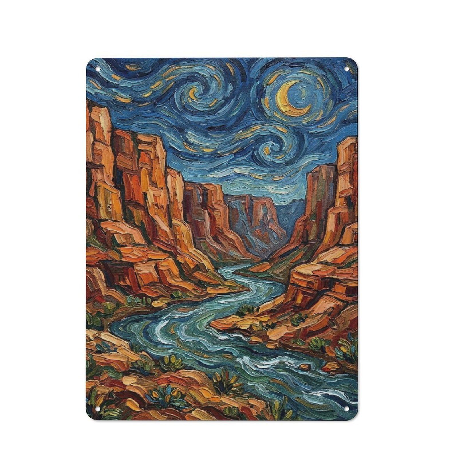 Junmoney Style-23 Grand Canyon Impressionist Painting Metal Wall Plaque 40X30cm, Character Room Wall Plaque For Hallway, Home Bar, Garage Or Study