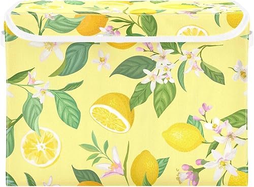 Miniatura 1 de Bolsas de almacenamiento plegables de hojas de limón para ropa, contenedores de almacenamiento de tela con asa reforzada, organizadores de armario