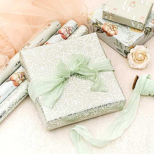 Miniatura 3 de LeZakaa Rollo de papel de regalo plateado mini rollo flor y amor y anillo con diseño de lámina metálica para bodas compromisos despedidas de soltera