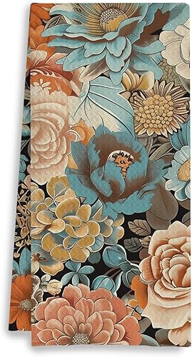 Miniatura 15 de Juego de 2 toallas de cocina con diseño floral bohemio, estilo retro de los años 70, toallas de mano para baño, decoración de cocina, 16 x 24 23-