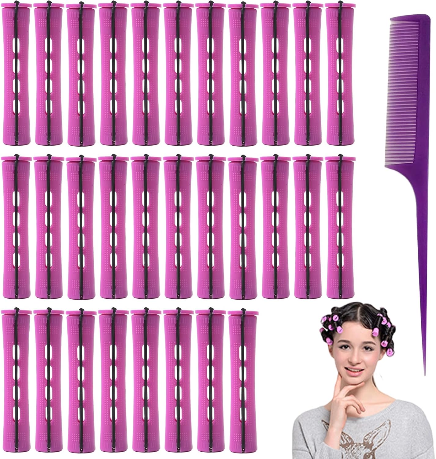 Haarrollers Set Diameter 19 mm – Plastic Haar Kruller Permanente Haarkrulspelden Krulspelden Rollers met Kam – Prachtige Krullen zonder Schade aan uw Haar