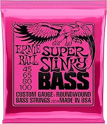Cordas para baixo Ernie Ball Super Slinky P02834, revestimento de níquel, calibre 45-100