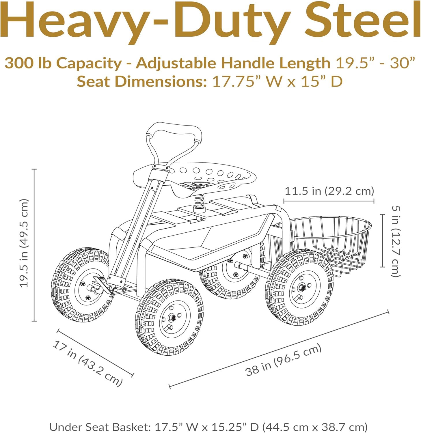 Sunnydaze Garden Cart with Wheels - Garden Stool on Wheels - Rolling Gardening Seat with Extendable Handle - Swivel Seat - Red