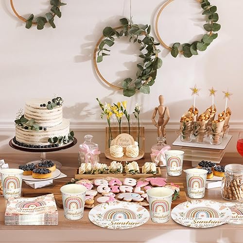 Vista 220 de Hushee Juego de 200 platos florales de papel para baby shower, servilletas, tazas, suministros de fiesta de baby shower, juego de vajilla desechable