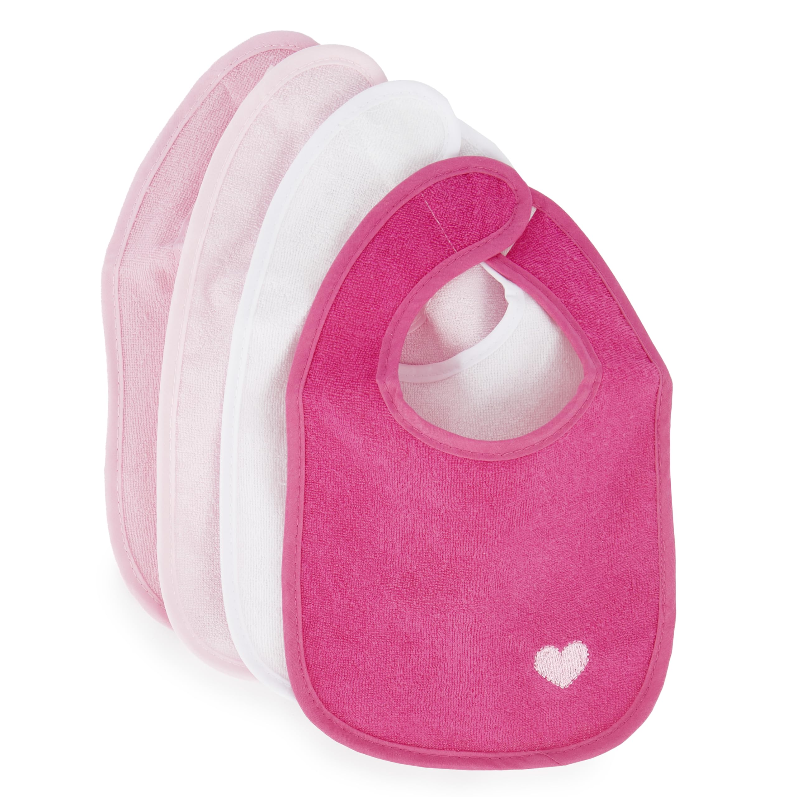 Bieco Baby Lätzchen, 4er Pack mit Klettverschluss in tollen Farben für Junge und Mädchen, Klettverschluss und doppelseitig mit außen Baumwolle, abwaschbar und wasserdicht, Kinderlätzchen
