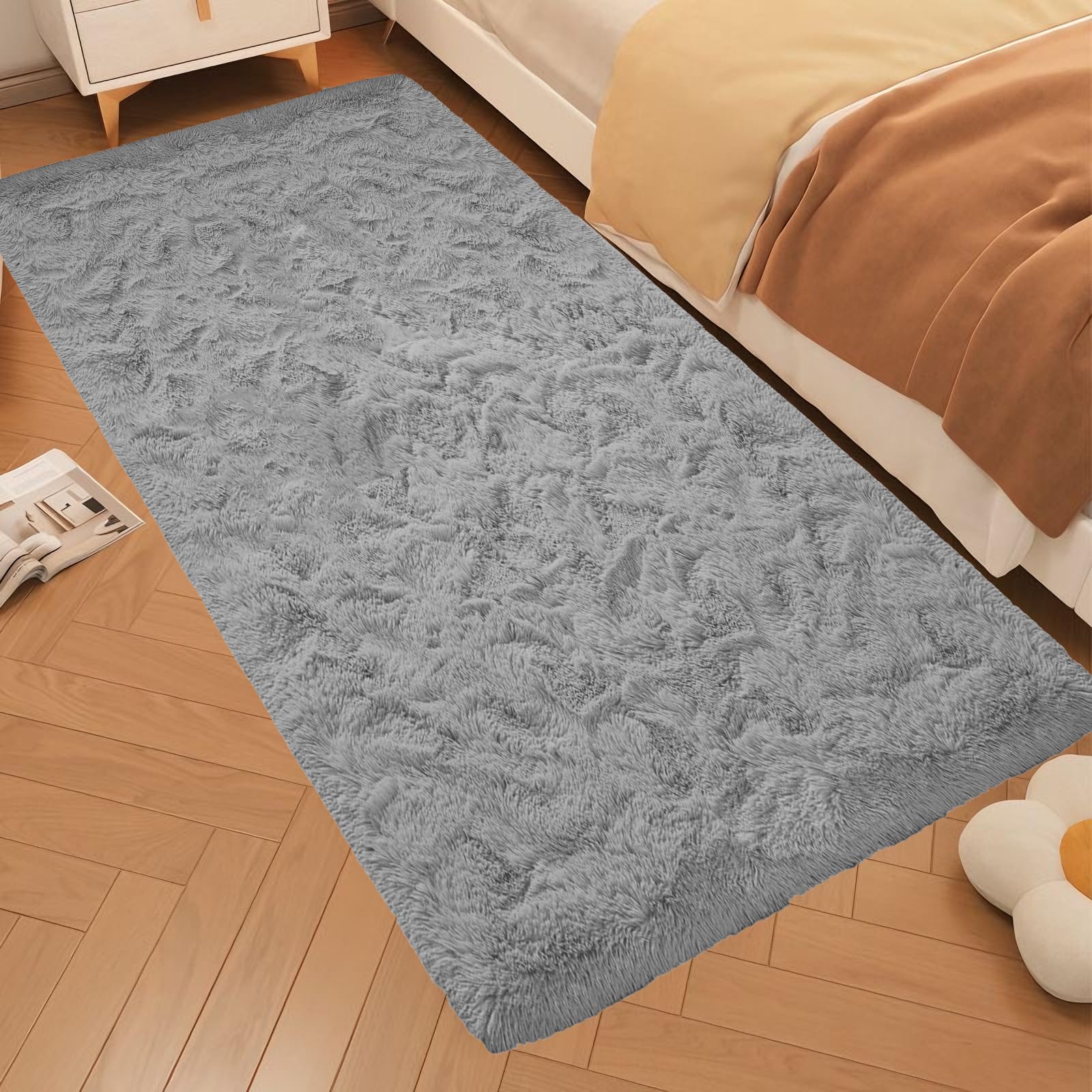 Tapis de sol moelleux dessous antidérapant lavable gris 340x340 cm