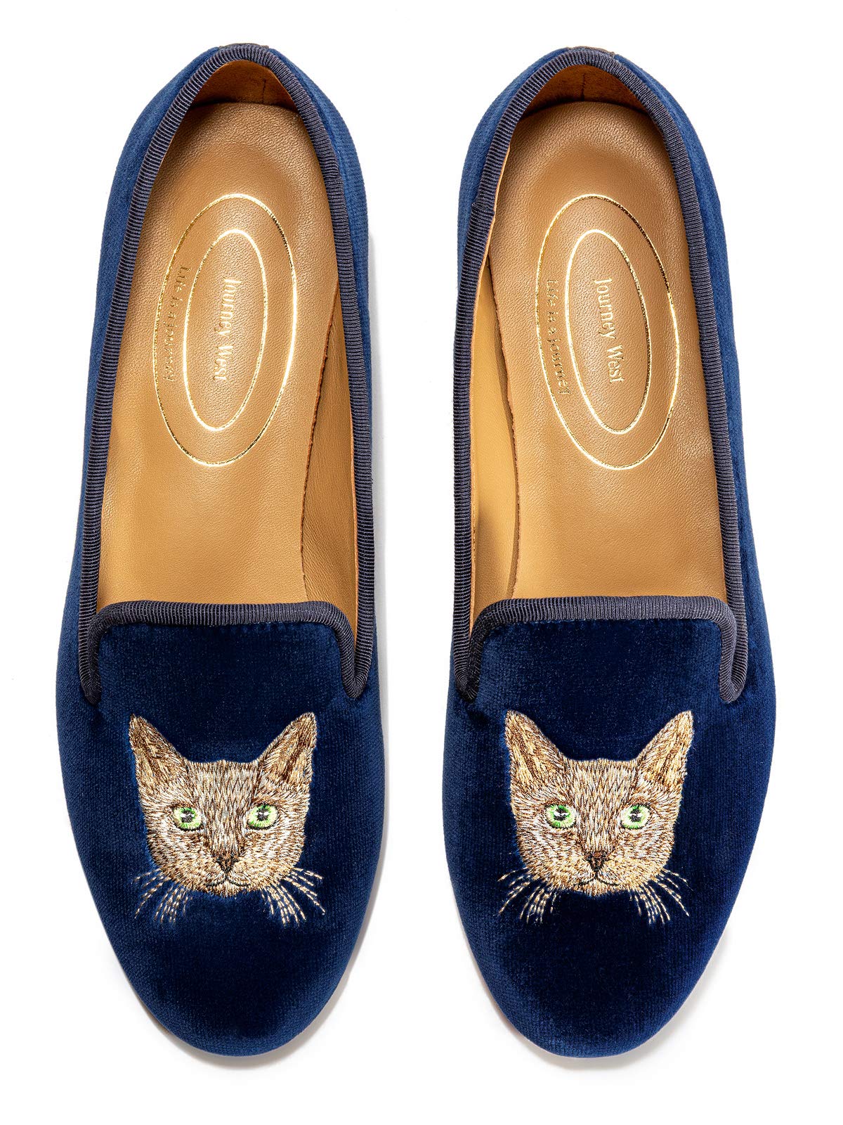 Journey West Women's Velvet Loafer Flat with Embroidery Velvet Slippers
