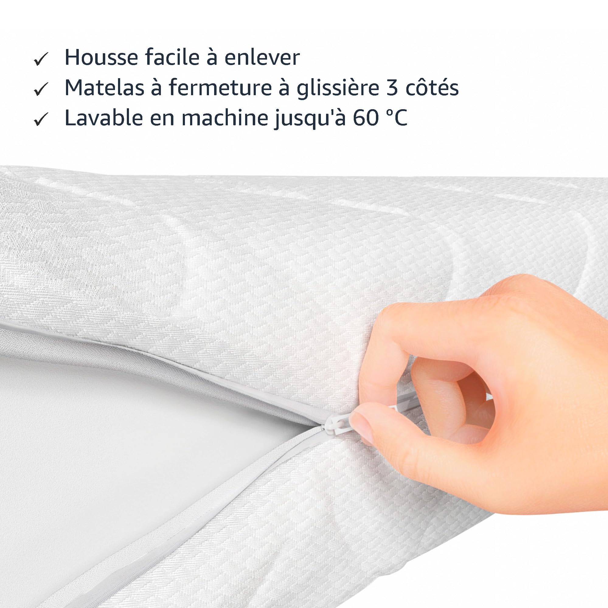 Amazon Basics Matelas 7 Zones en Mousse Confort, Moyenne Ferme (H3), Blanc, 90 x 200 x 15 cm, Blanc