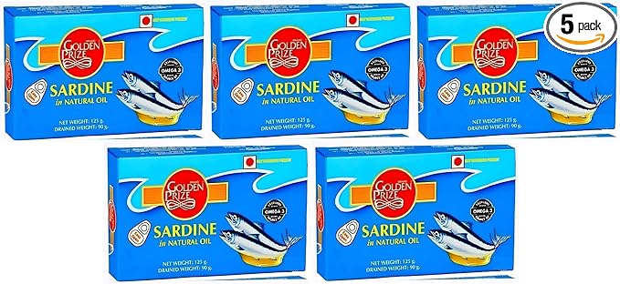 Golden Prize Sardine in Natural Oil 125 GMS Each |Canned Food| Seafood| Rich in Omega 3| Pack of 5