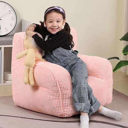 Miniatura 5 de Silla Puf para Niños con un Oso de Peluche, Cómoda Silla para Niños Pequeños para Niños y Niñas, Rosa