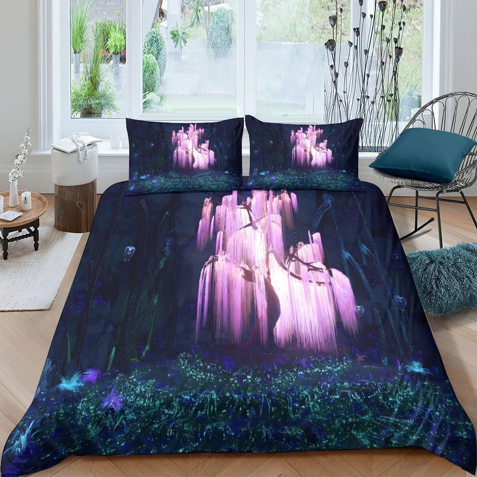 Ctjqhvkz Style-8 3D Printed Fantasy Fairy Forest Fitted Sheet Microfiber Soft Slip-Resistant Purple Enchanted Bed Cover For Bedroom Decor Single（135X200cm）