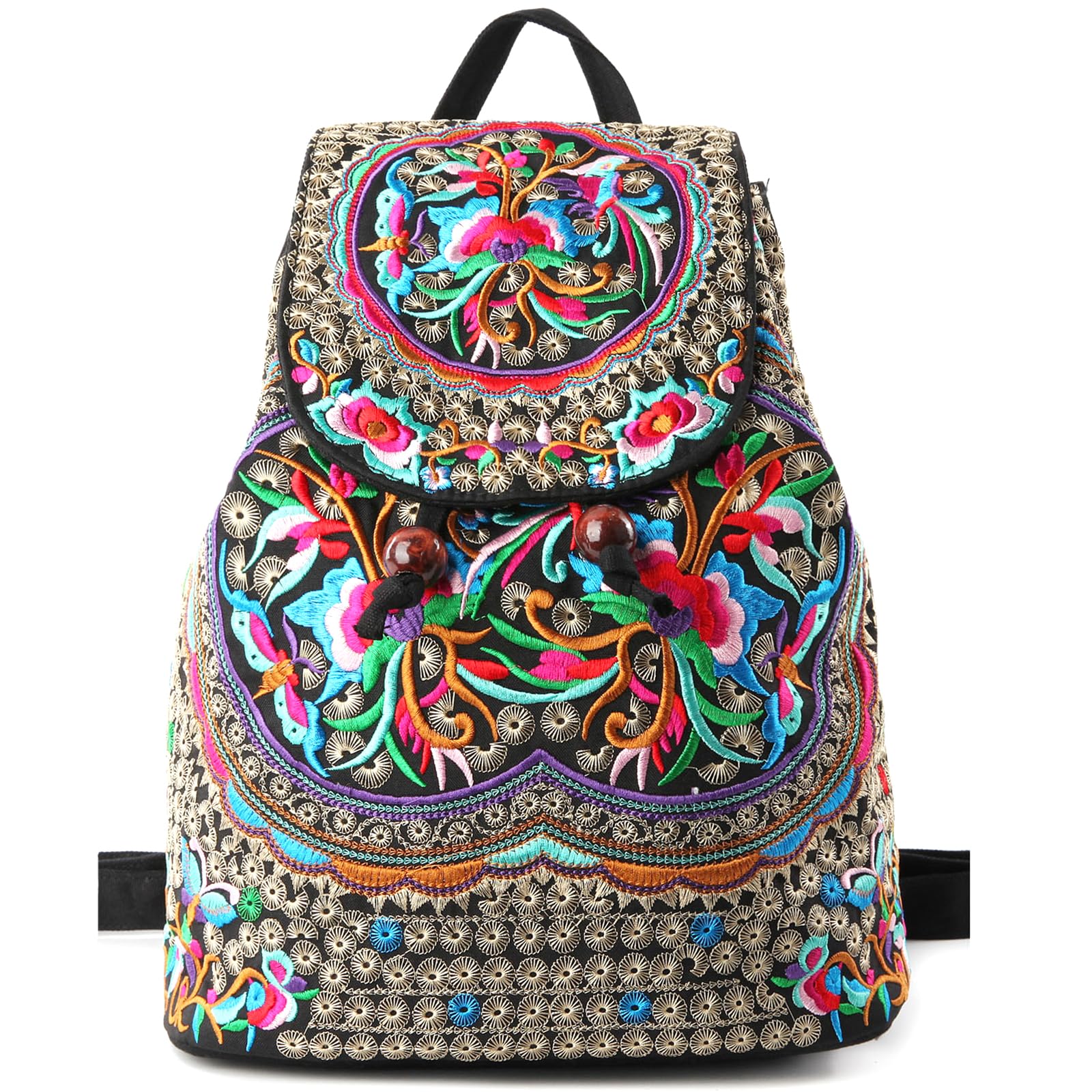 Goodhan Vintage Embroidered Women Backpack Ethnic Travel Handbag Shoulder Bag Large Version