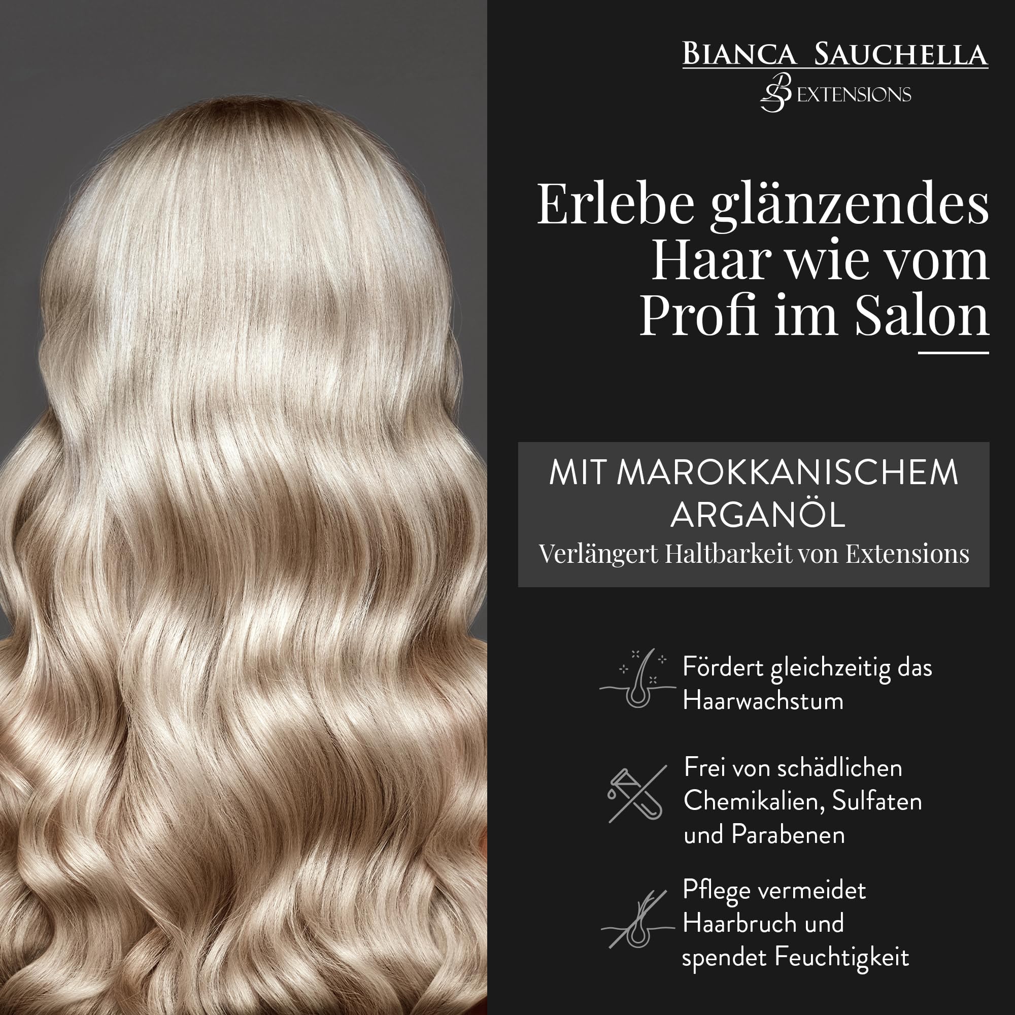 Secret Shine Set – Arganöl Shampoo, Conditioner, Haarmaske & Haaröl mit Collagen & Vitamin B3 – Pflege für glänzendes Haar & Echthaar-Extensions, parabenfrei