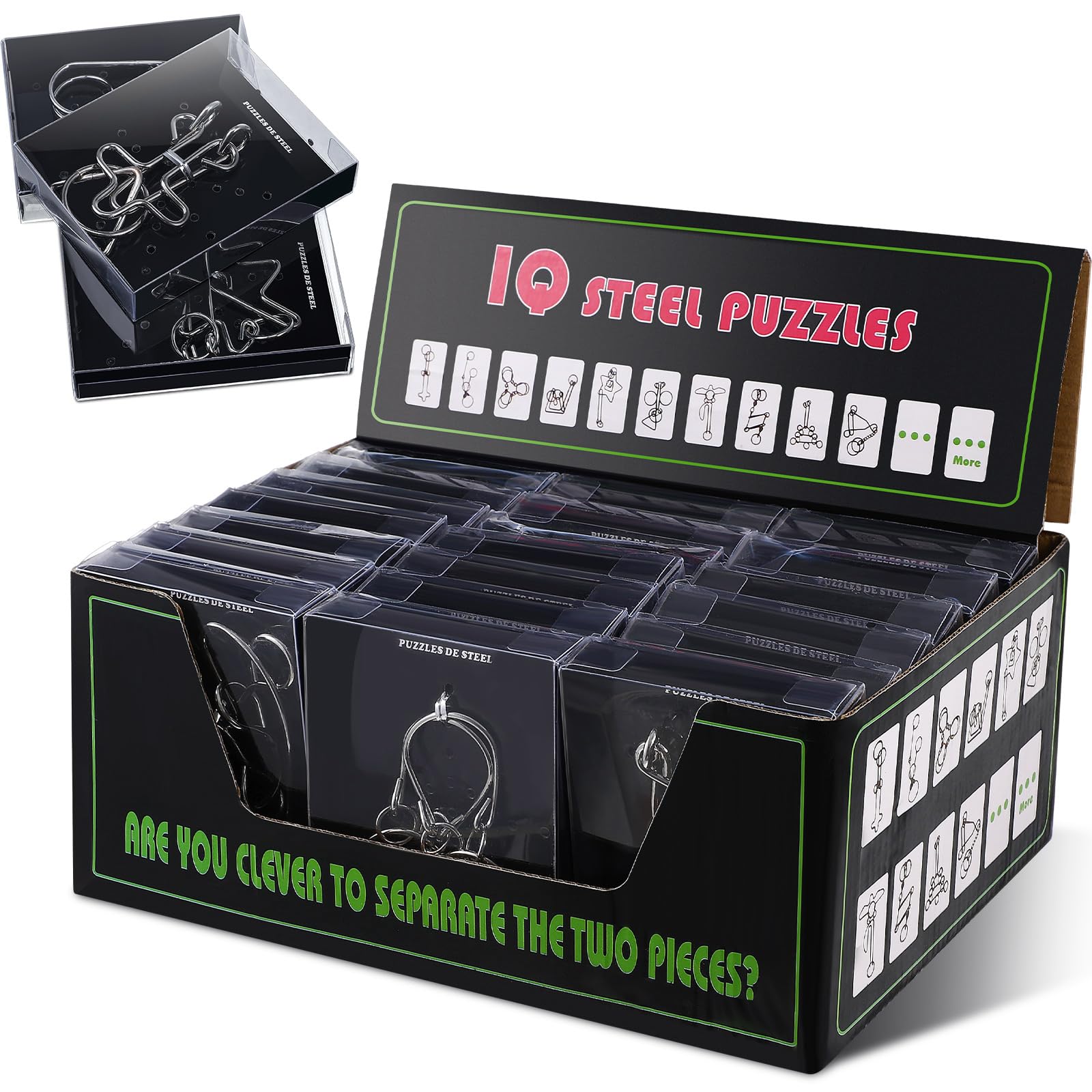 Yilloog 24 Packs Large Metal Puzzle Bulk Iq Wire Metal Puzzles with Paper Box Gift Package Educational Puzzle Valentine Gifts Easter for Party Favor