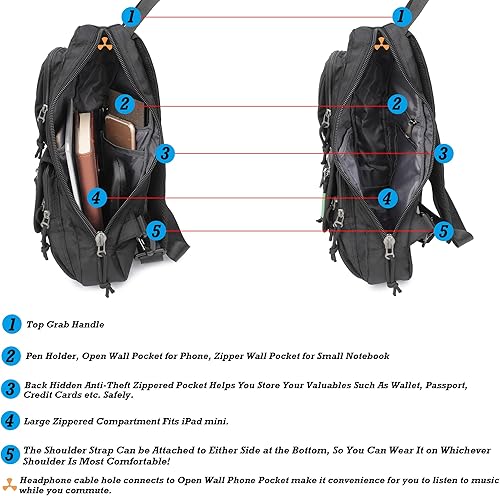 Miniatura 5 de Mochilas de eslinga bolsas de pecho con bandolera para hombres mujeres viajes al aire libre Mochilas Sling Verde ejército, Negro, Negro-n2496,