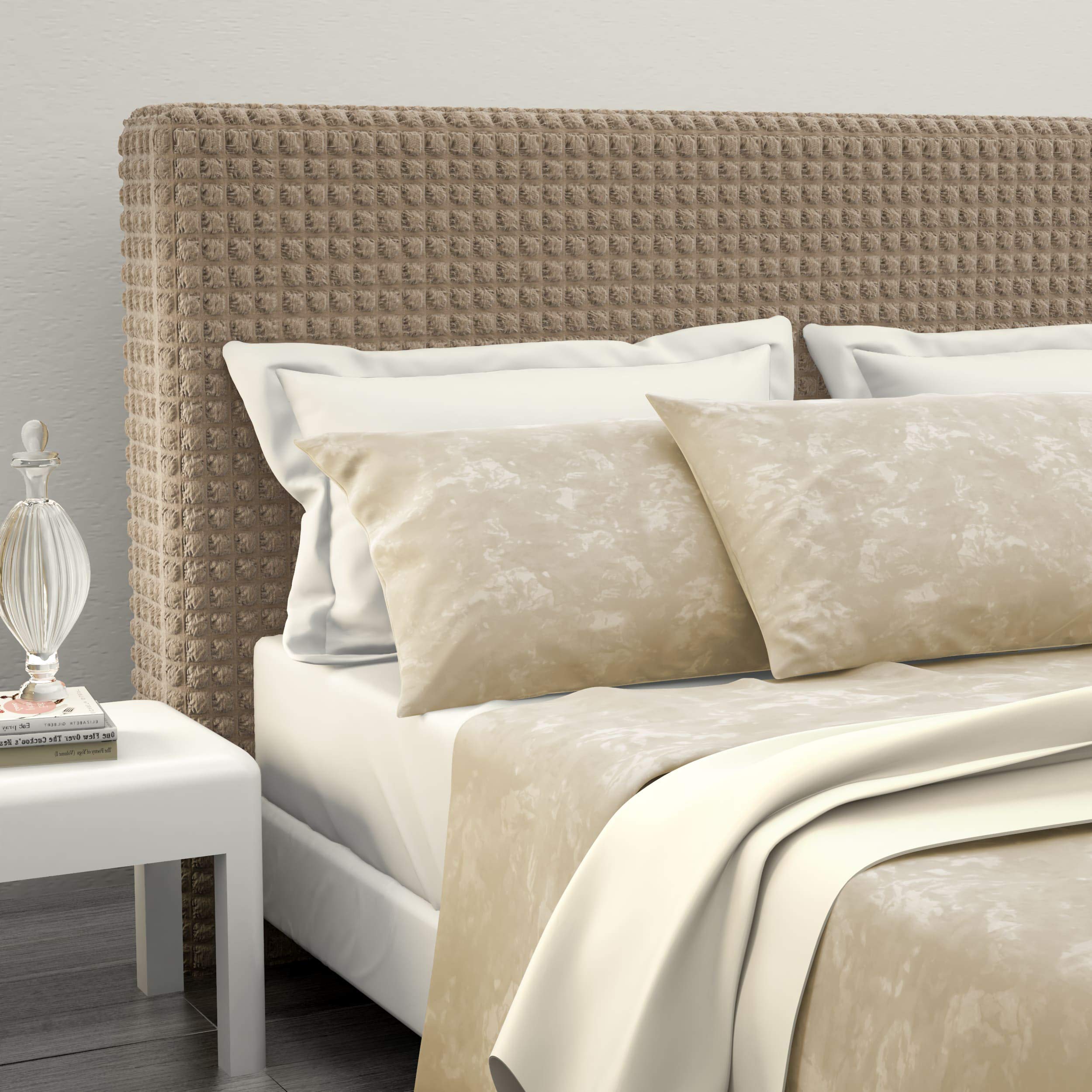 SaRani Copritestata Copri Testiere Letto Elasticizzato Morbido Tessuto Bolle Vari Color (Tortora)
