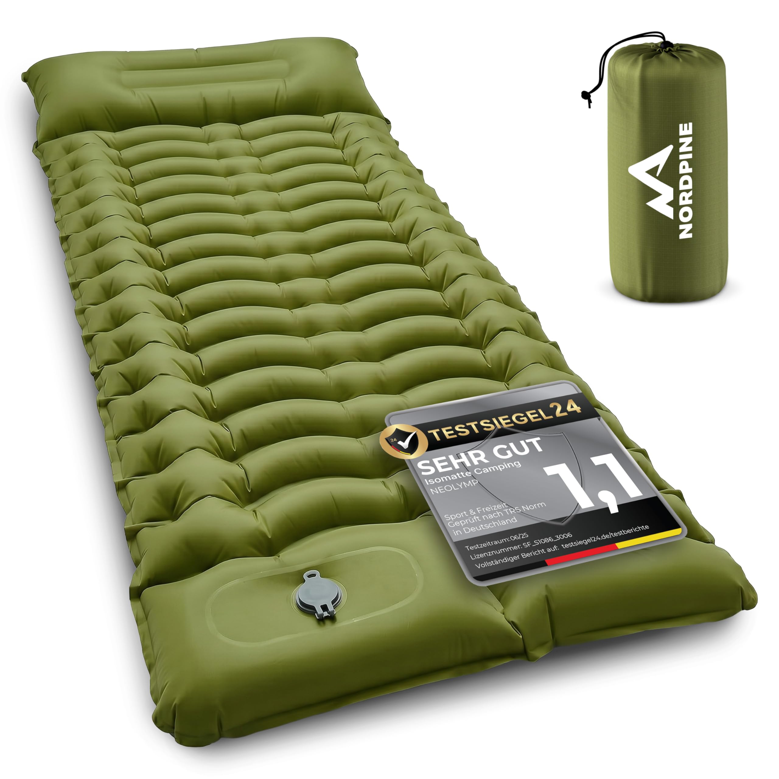 NEOLYMP NORDPINE Isomatte Camping - Integrierte Fußpumpe, Aufblasbar, 10 cm Dick - 200x70 cm, Ultraleicht 0,9 kg, Packmaß 25x12 cm - Aufblasbare Isomatte Luftmatratze Schlafmatte (Schwarz)